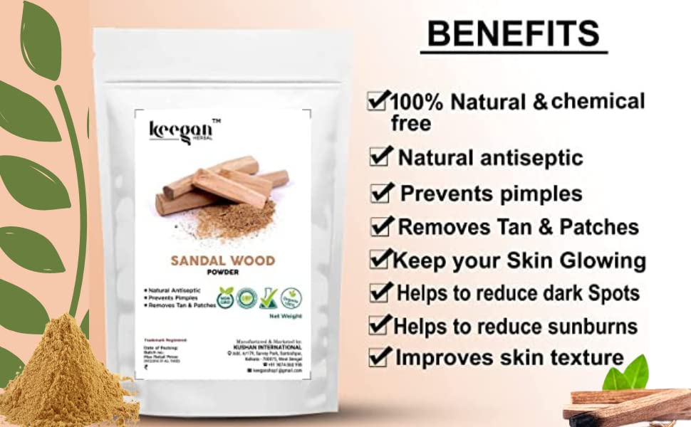 Keegan Herbal Natural & Pure Sandalwood Powder 100g | Chandan Powder for Face & Skin Care | Organic Beauty Treatment for Glowing Skin & Aromatherapy