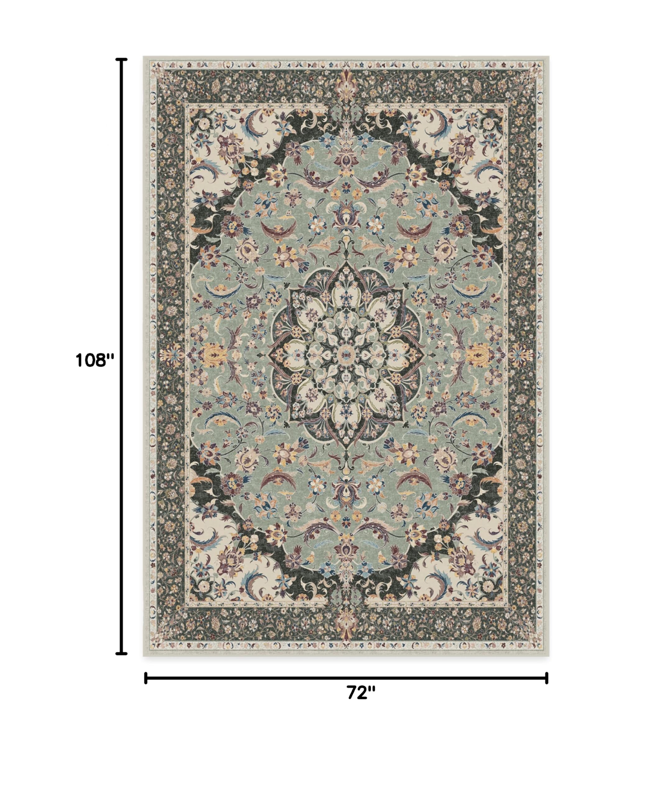 Ruggable Washable 6x9 Area Rug - Sima Sage Vintage Design | Non-Slip Gripper Pad | Premium Machine Washable Rug for Living Room, Bedroom, Kitchen, Office & Classroom | Perfect for High-Traffic Areas & Pet-Friendly Homes