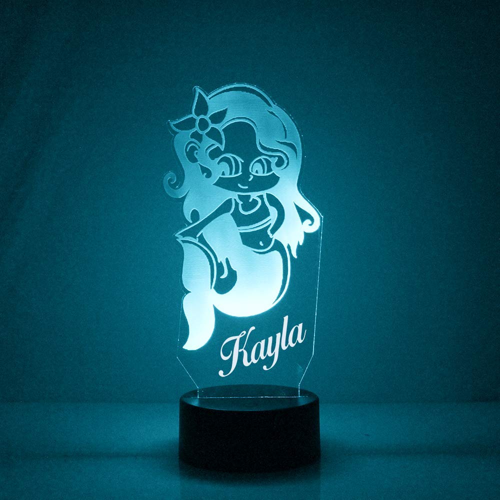 Custom Mermaid LED Night Light with Remote - Personalized Name/Image, 16 Colors & 4 Modes, Clear Acrylic Home Decor - Perfect for Kids' Rooms, Nursery, Bedroom, Party & Gift - Made in USA