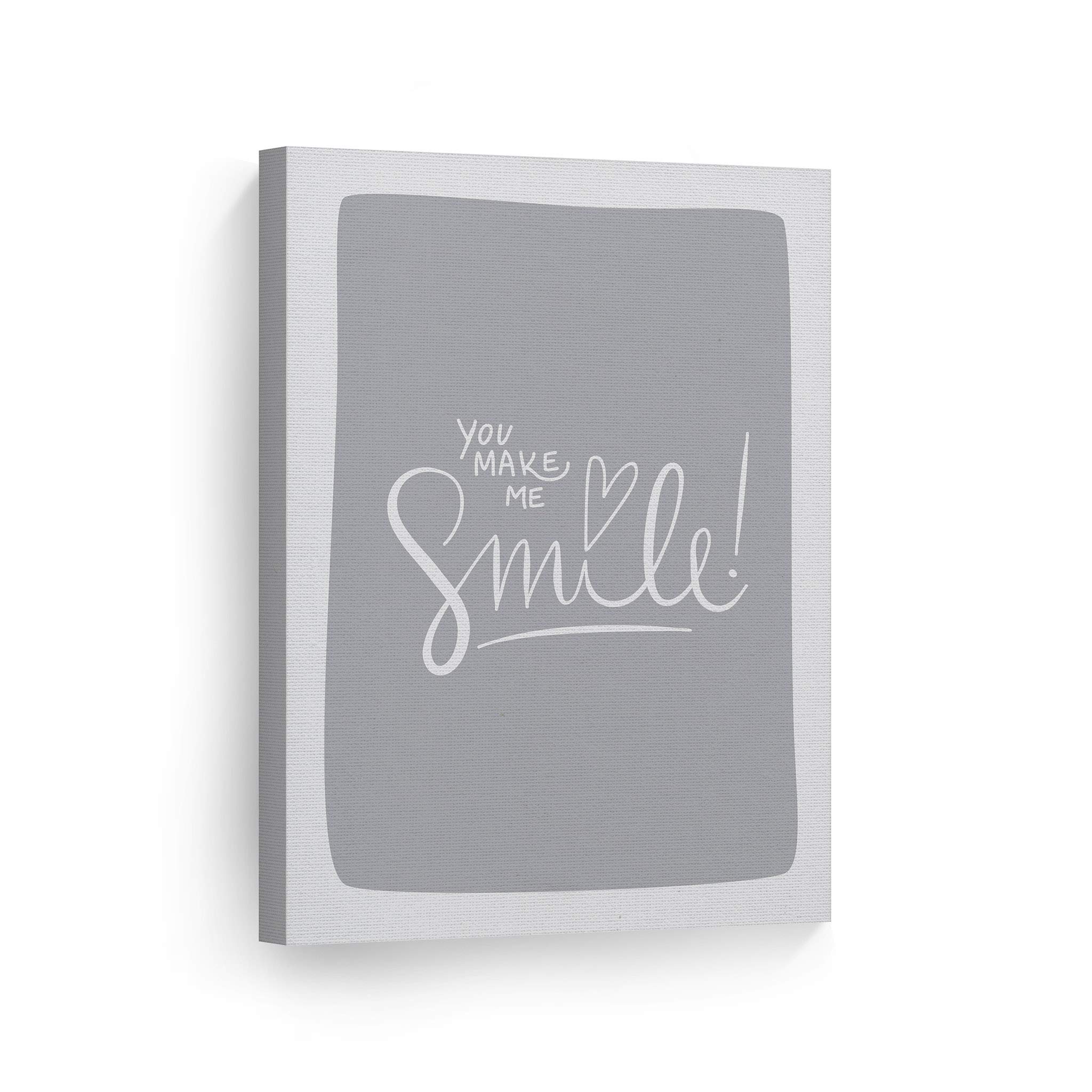 You Make Me Smile Blue Lettering Canvas Print - Nursery Wall Art Decor for Baby & Kids Room - Ready to Hang 22x15 Inches - Made in USA | Perfect for Bedroom, Playroom & Gift Giving