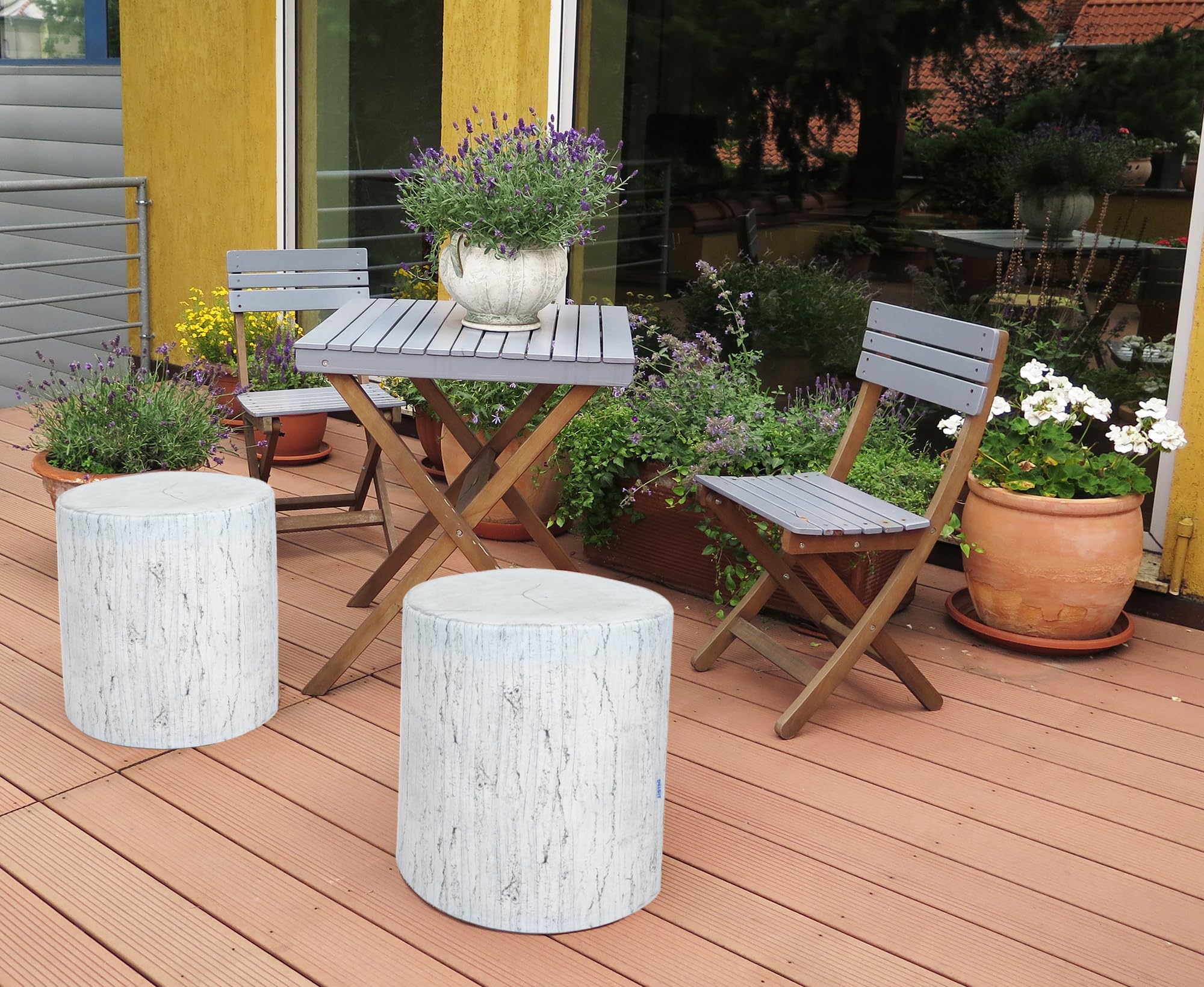 Delsit Woody Outdoor Pouf Ottoman - Waterproof Round Footrest & Seat - Lightweight European-Made Home Decor for Living Room, Patio & Garden - Versatile Indoor/Outdoor Furniture (Birch Print) - Perfect for Lounging, Coffee Table Accent & Extra Guest Seating