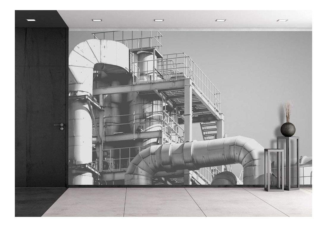 Wall26 - Industrial Oil Refinery Plant Zone Wall Mural | Large Self-Adhesive Removable Wallpaper - 66x96 inches - Perfect for Home Office, Man Cave, or Industrial Decor