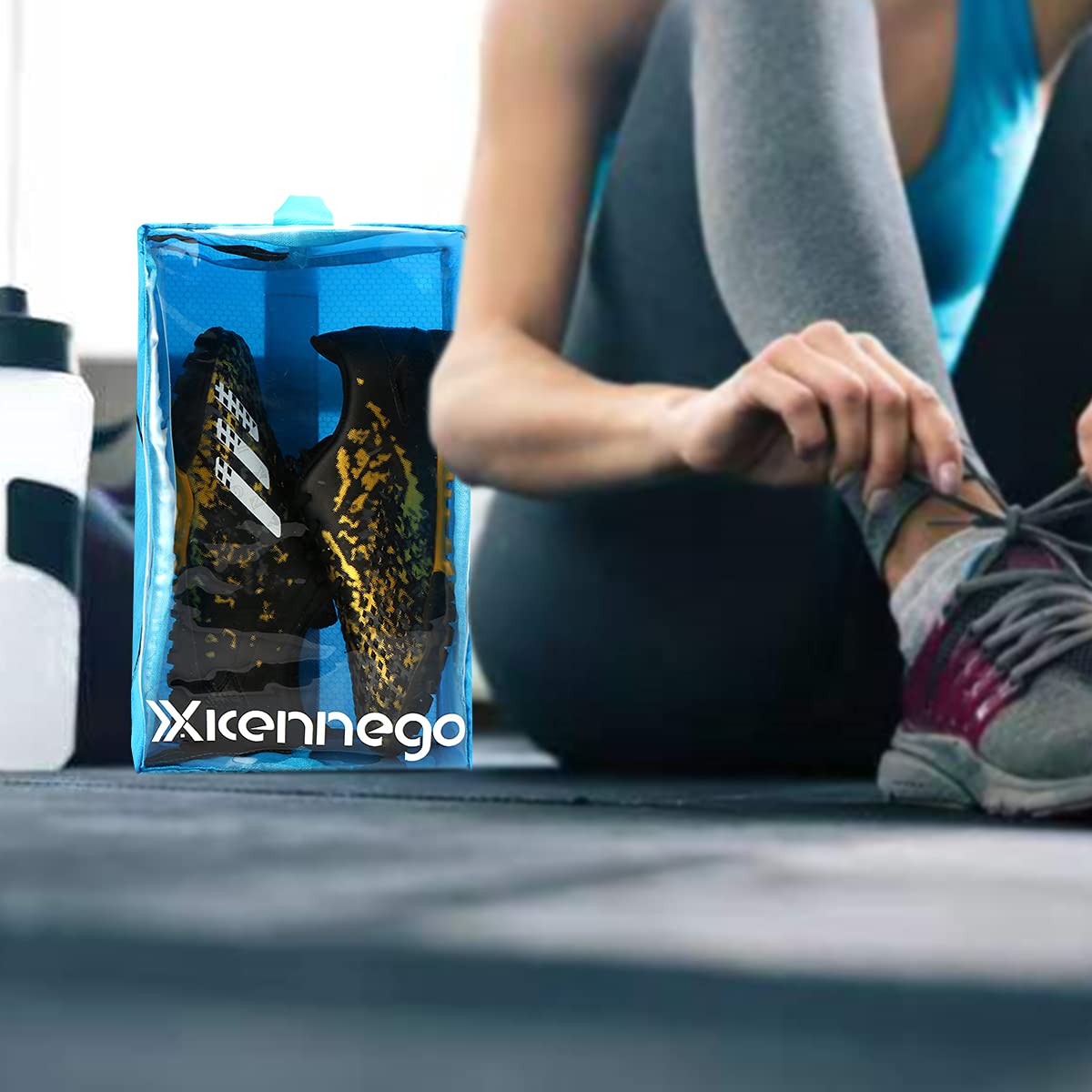 Xicennego Portable Basketball Shoe Bag with Zipper - Waterproof Sneaker Storage Organizer - Foldable Shoe Box for Travel & Gym - Durable PU Shoe Pouch for Men & Women (Blue) - Perfect for Sports, Travel, and Daily Shoe Protection