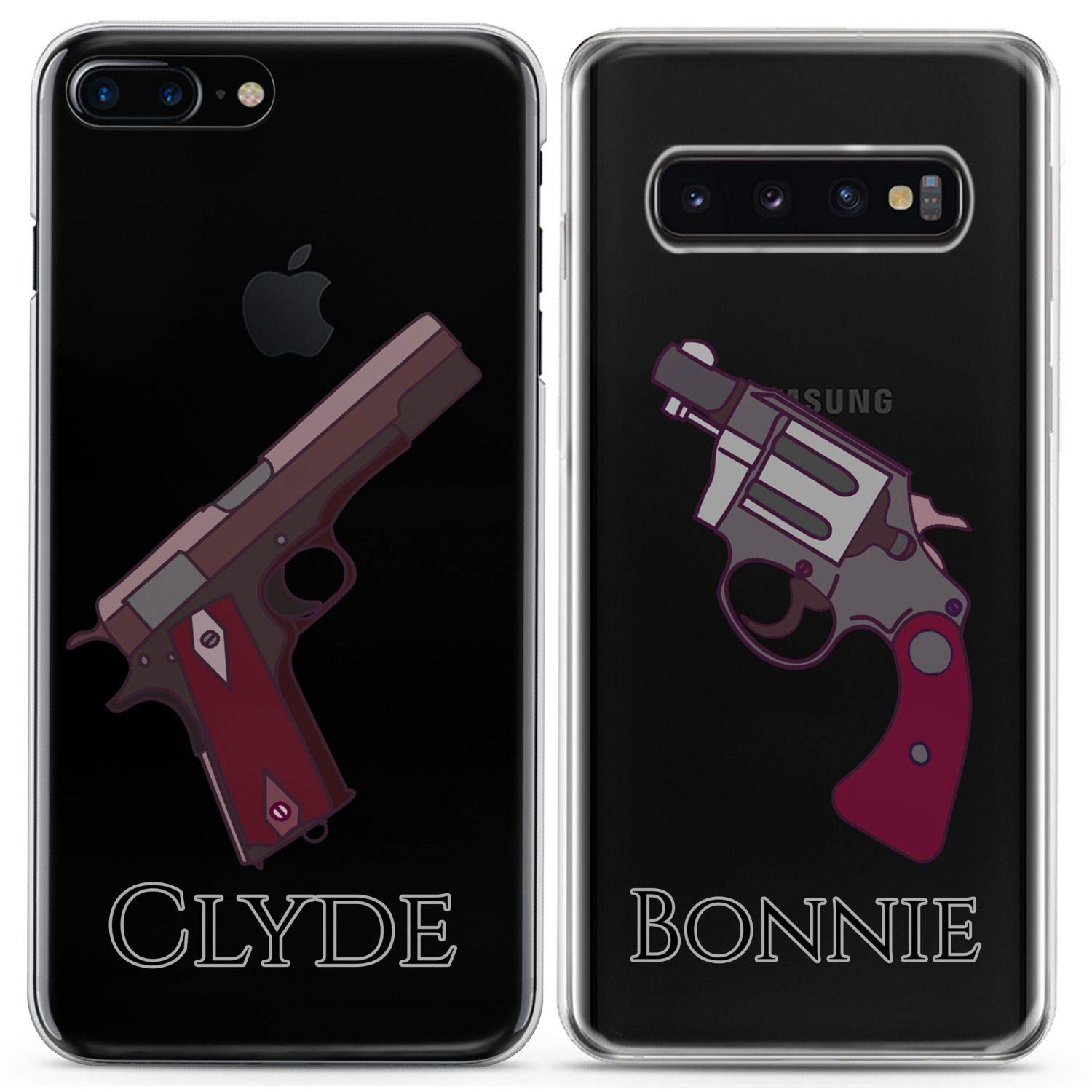 Matching Couple Phone Cases for iPhone 16/15/14/13/12/11 Pro Max/Mini/XS/X/8 Plus/7+/XR/SE - Bonnie & Clyde Criminal Design Slim Clear Flexible Cover - Perfect for Valentine's Gifts, Anniversary & Couple Matching Accessories