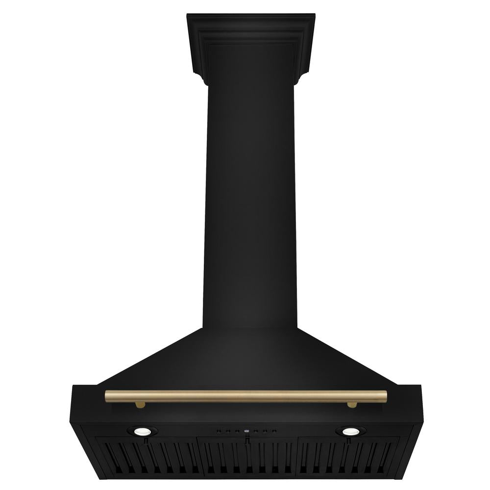 ZLINE Autograph Edition 30-Inch Black Stainless Steel Wall Mount Range Hood with Champagne Bronze Handle - Professional Kitchen Ventilation for Home Chefs (BSKB4Z 30 CB) - Perfect for Modern Kitchens, Open Concept Homes & Gourmet Cooking