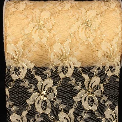 Designer Soft Gold Floral Lace Craft Ribbon - 6 Inch x 27 Yards for Gift Wrapping, Wedding Decorations & DIY Scrapbooking Projects