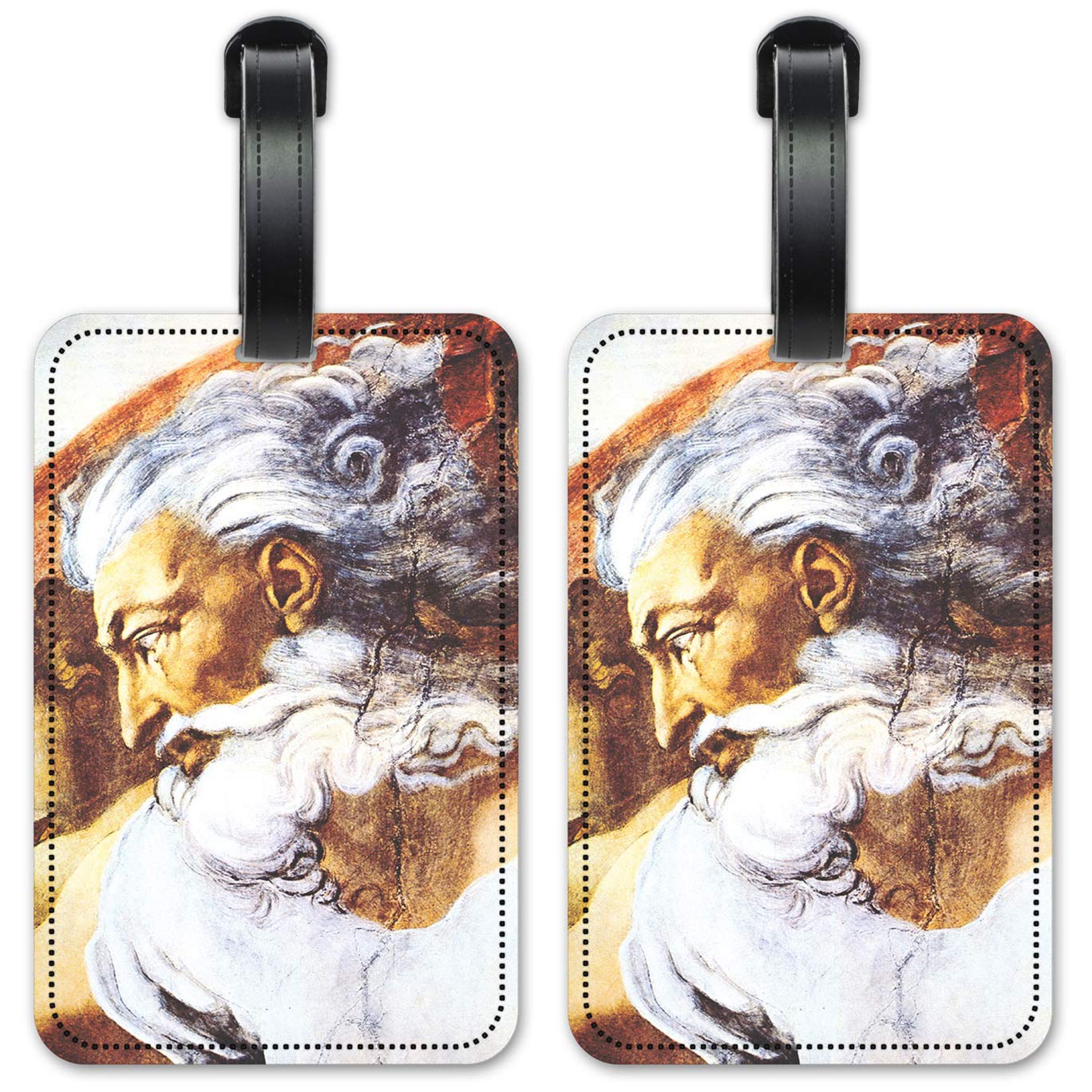 Michelangelo Head of God Luggage ID Tags - Set of 2 Personalized Suitcase Identification Cards for Travel - Perfect for Airports, Cruise Ships & Business Trips