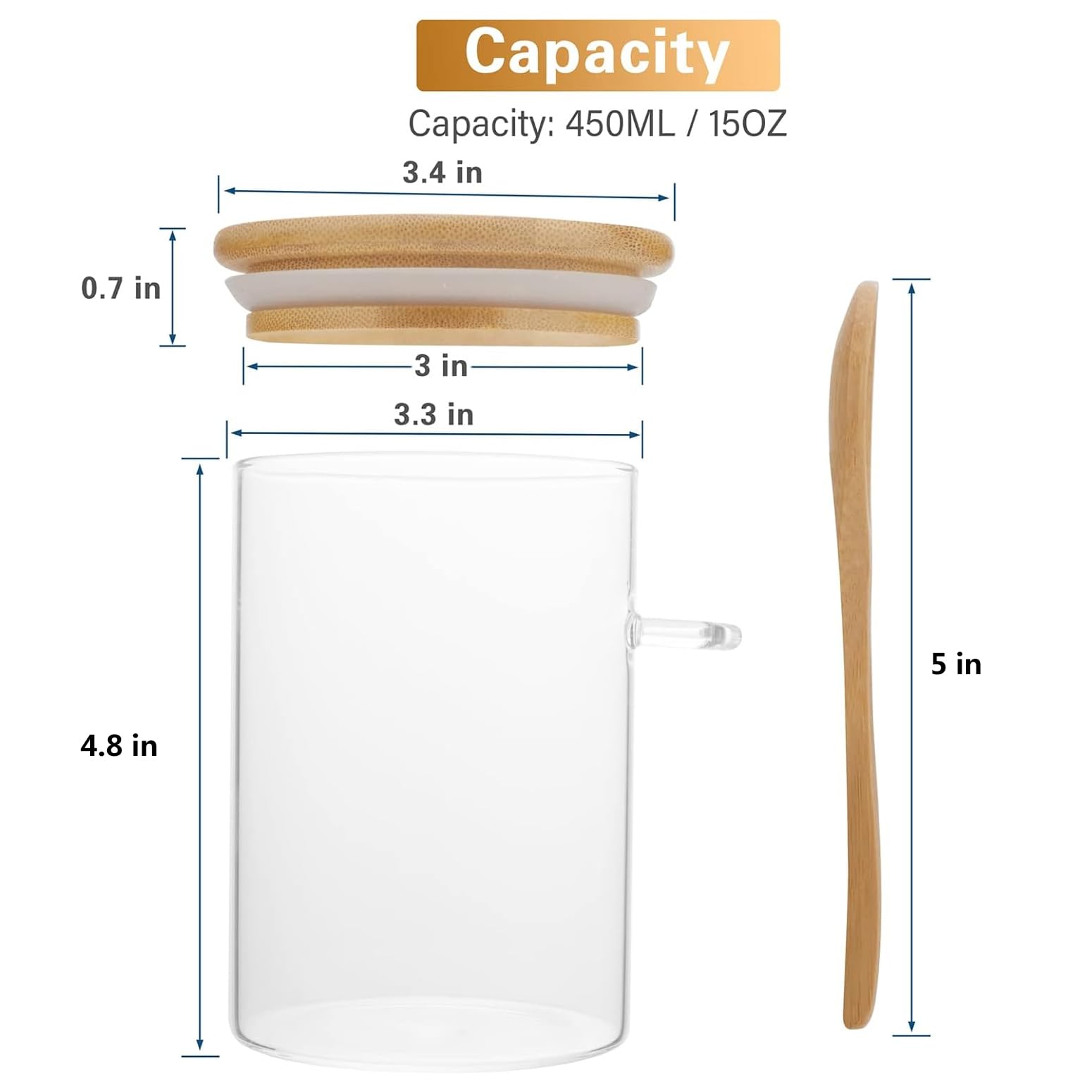 3-Pack 15Oz Glass Food Storage Containers with Bamboo Airtight Lids & Spoon - Kitchen Organization Jars for Coffee, Tea, Flour, Sugar, Nuts, Spices - Perfect for Pantry, Baking & Meal Prep Organization