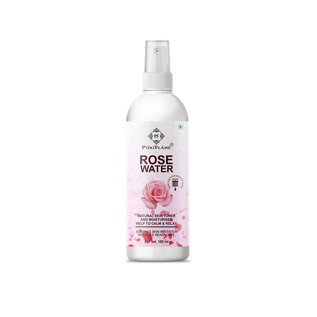 PuriFlame 100% Pure Rose Water for Face - 100ML Natural Toner Prevents Blackheads & Acne, Reduces Pimples for Glowing Skin (Men & Women) | Daily Skincare, Makeup Setting & Post-Shave Soothing