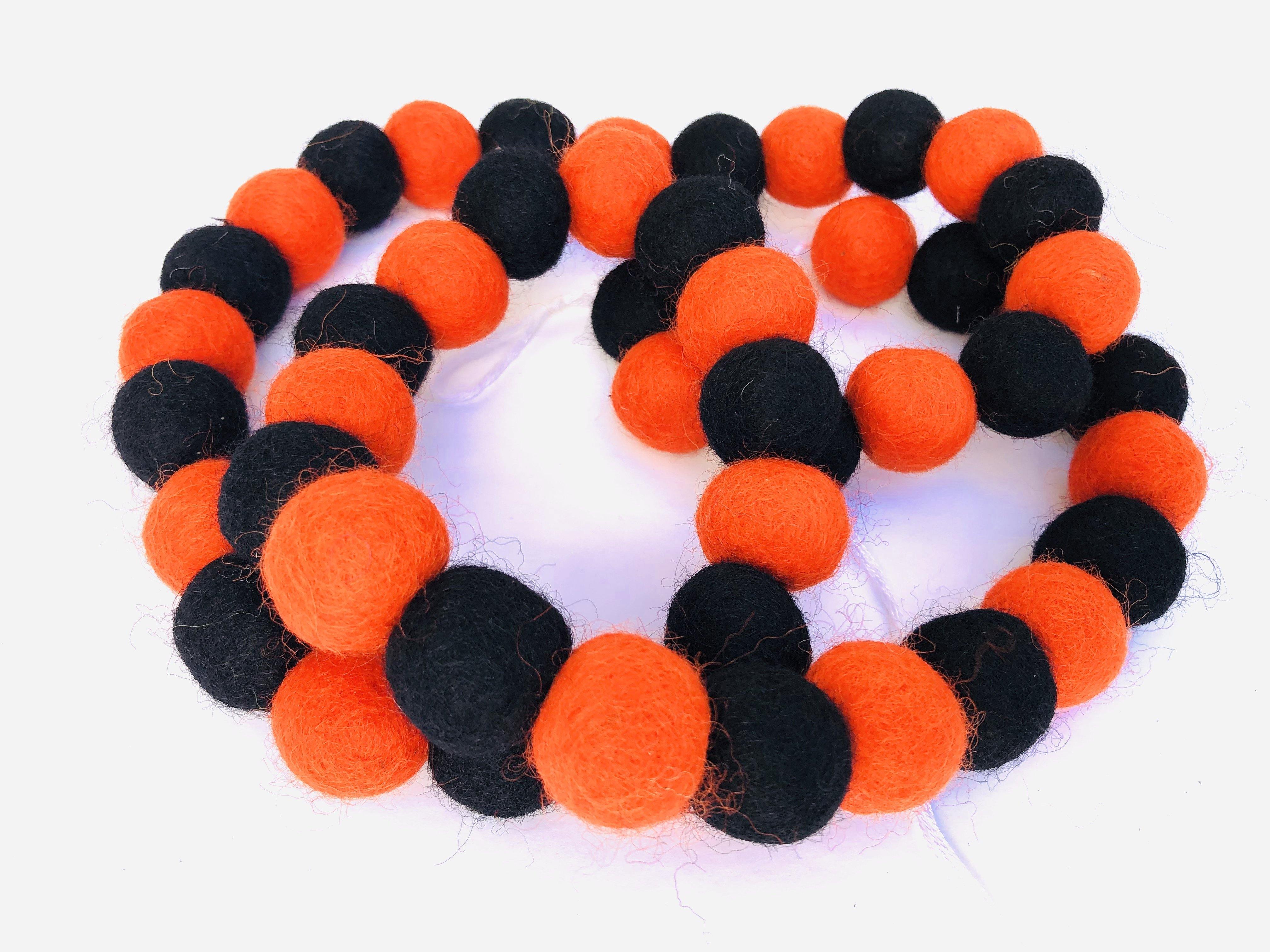 Black & Orange Pumpkin Garland Fall Decor - Halloween Thanksgiving Autumn Party Home Decoration for Fireplace Mantel, Front Door, Table Centerpiece