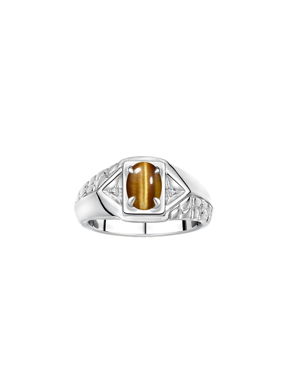 RYLOS Sterling Silver Men's Designer Ring with 7X5MM Oval Gemstone & Diamond - Elegant Birthstone Jewelry for Men (Sizes 8-13) - Perfect for Gifts, Weddings & Special Occasions