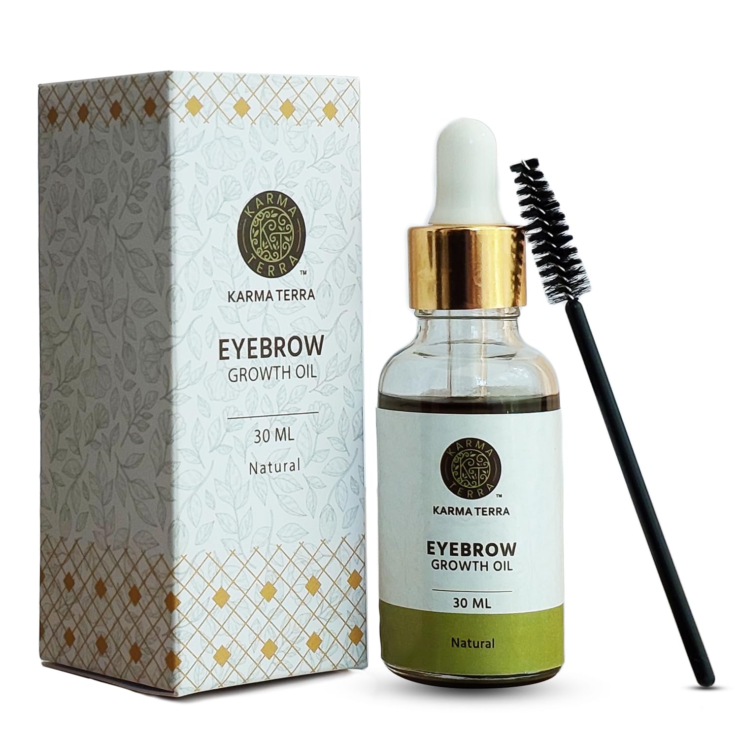 Organic Karma Terra Eyebrow Growth Oil with Coconut & Castor Oil - Natural Thickening Serum for Fuller Brows, 30ml - Perfect for Daily Eyebrow Care & Styling