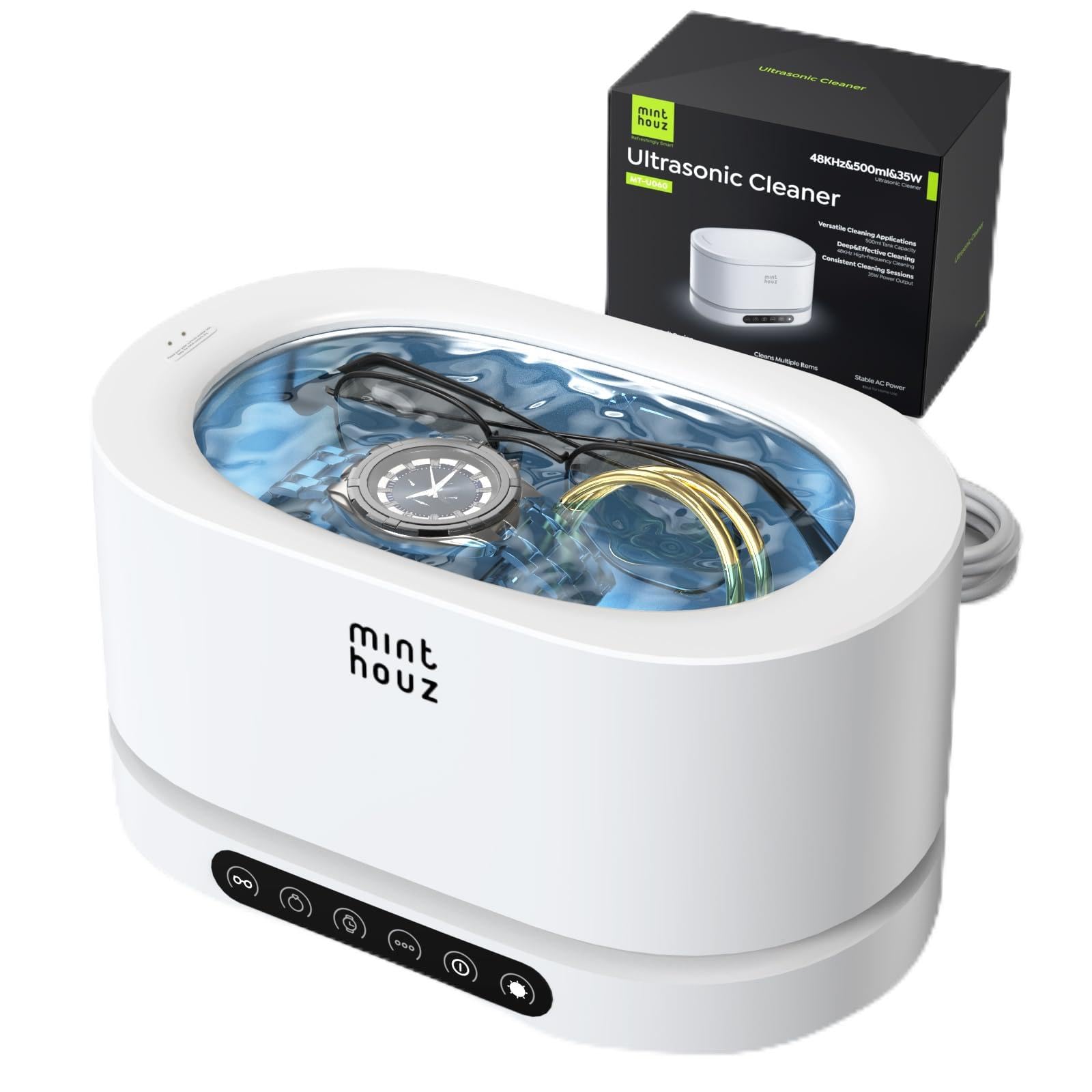 Minthouz Ultrasonic Jewelry Cleaner - 500ml Capacity, 48kHz High-Frequency with 5 Cleaning Modes for Rings, Watches, Glasses & Retainers - Professional Silver Jewelry Cleaning Machine for Home & Commercial Use - Perfect for Jewelry Stores, Dental Offices & Personal Care