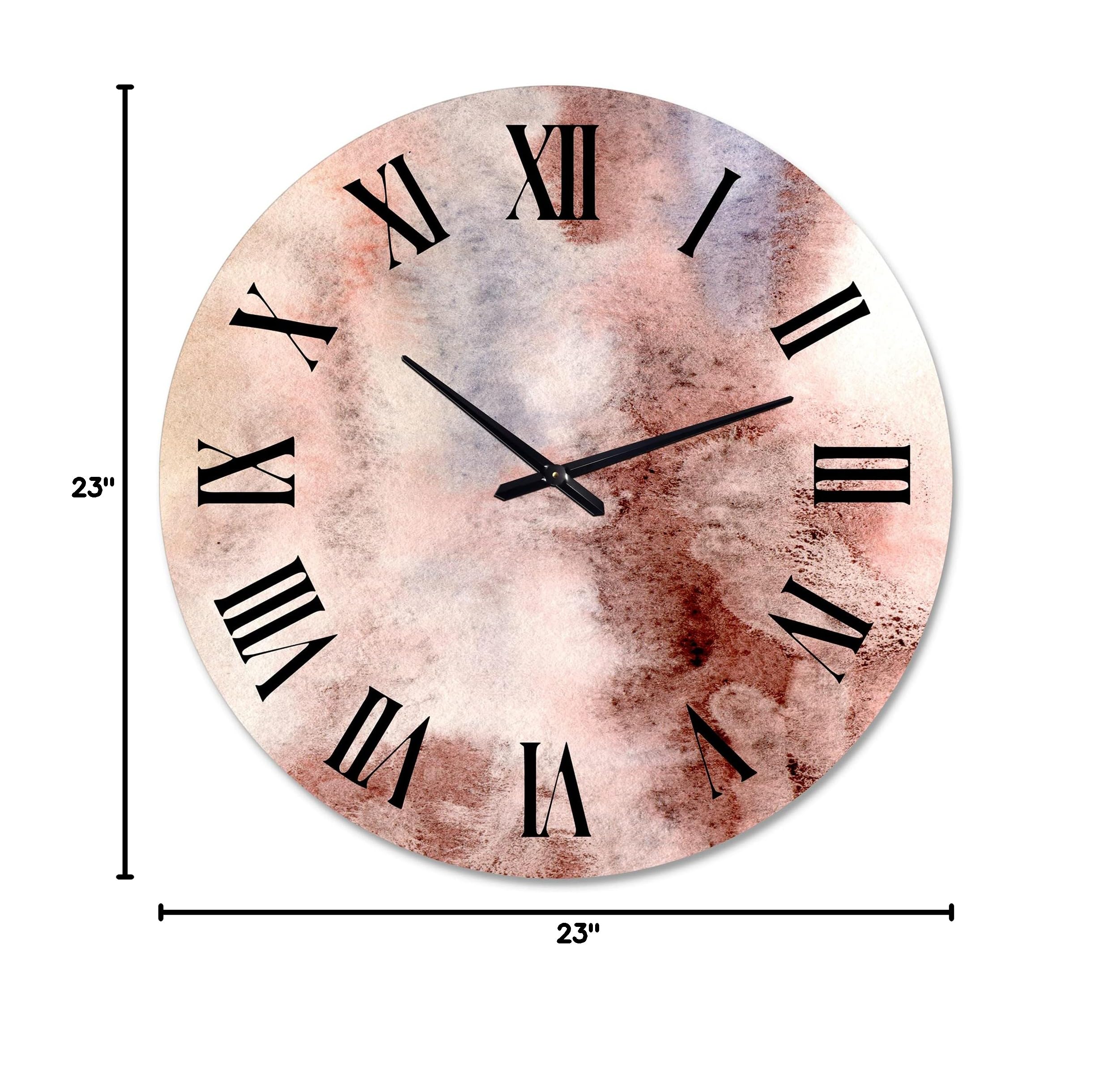Pastel Abstract Wall Clock with Blue Pink & Dark Red Spots - Large Modern Fractal Design for Bedroom, Living Room, Office Decor | Silent Non-Ticking Home & Office Décor