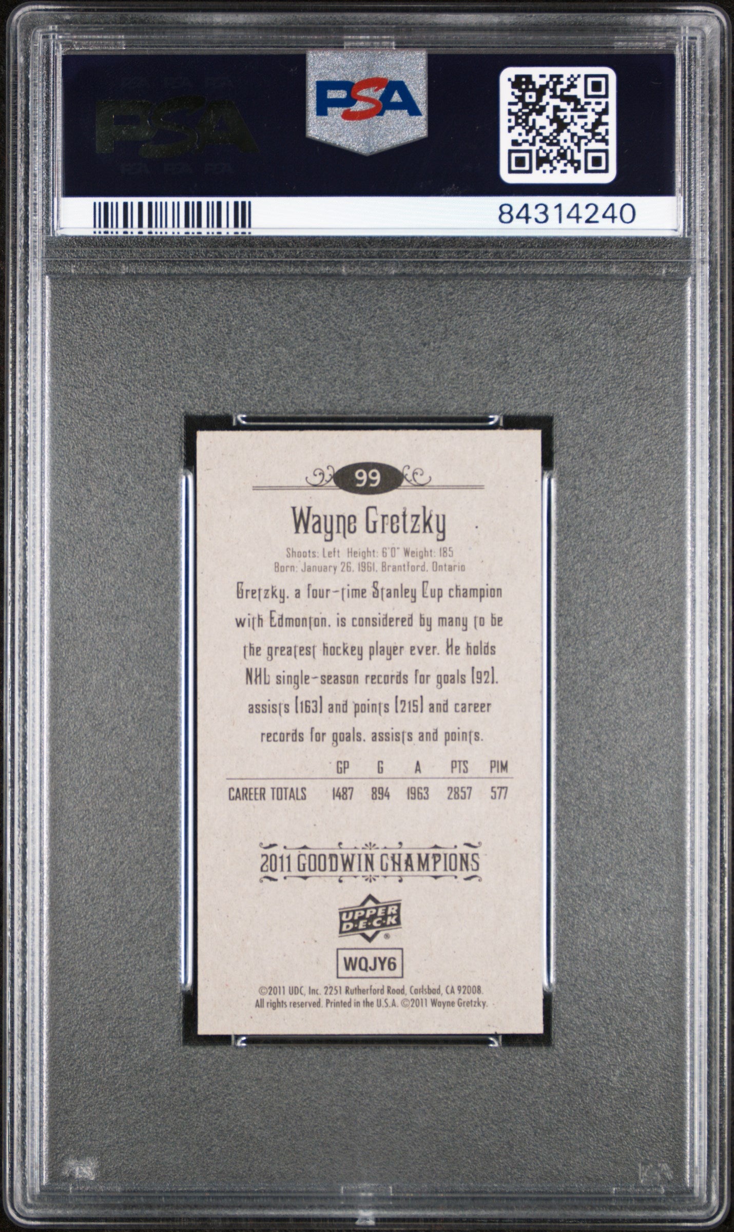 2011 Goodwin Champions Wayne Gretzky Mini #99 PSA 10 GEM MT Hockey Card - Perfect for Collectors, Sports Memorabilia Displays & Investment Portfolios