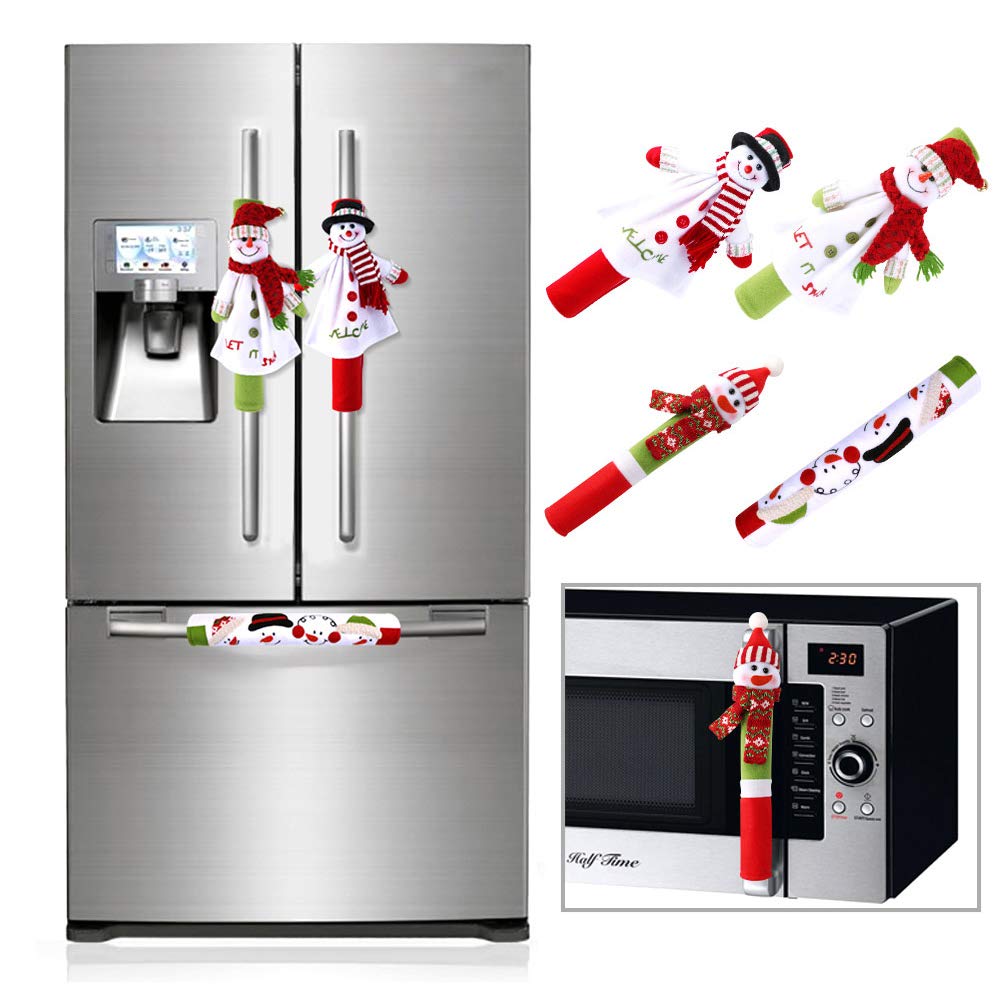 OurWarm 3D Cute Snowman Refrigerator Handle Covers Set of 4 - Festive Kitchen Appliance Decor for Christmas - Perfect for Holiday Home Decor & Gift Giving