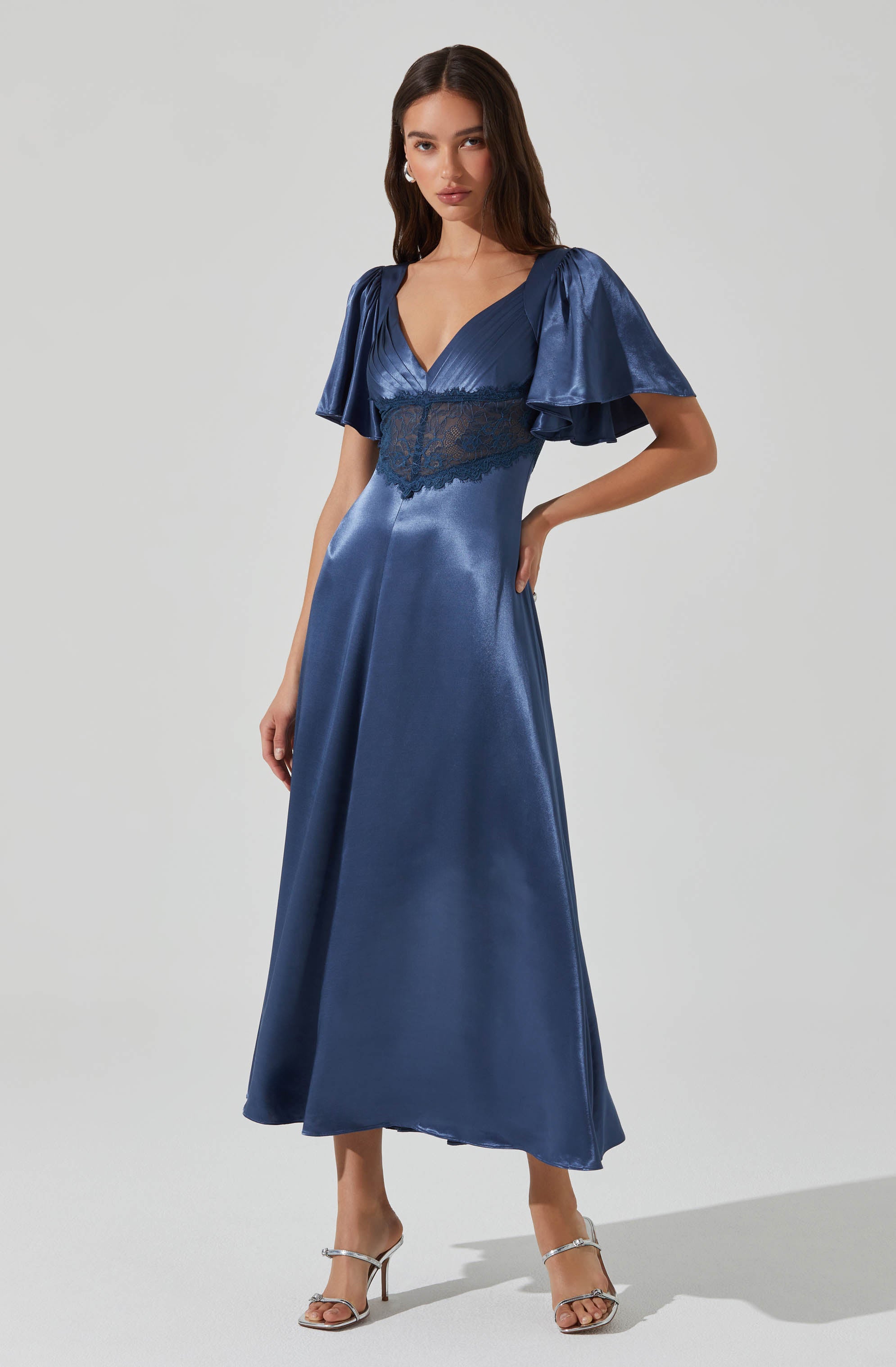 Aurelia Satin V-Neck Midi Dress for Women - Elegant Party & Evening Gown - Perfect for Weddings, Cocktail Parties & Date Nights