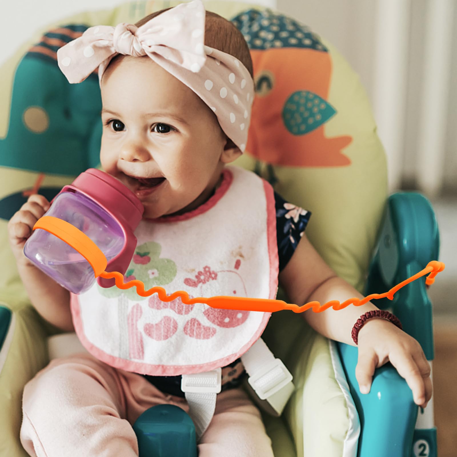 BPA-Free Silicone Toy Straps for Baby - Adjustable Stroller & High Chair Safety Straps for Teether, Pacifier & Sippy Cup | Secure Toy Holder for On-the-Go Parents (Orange)
