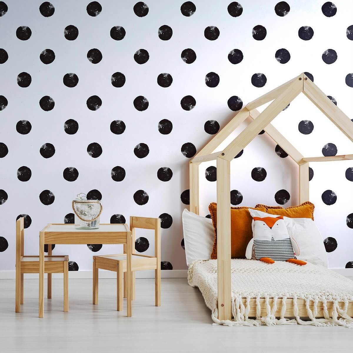 Black and White Dots Baby Peel and Stick Removable Wallpaper - 24