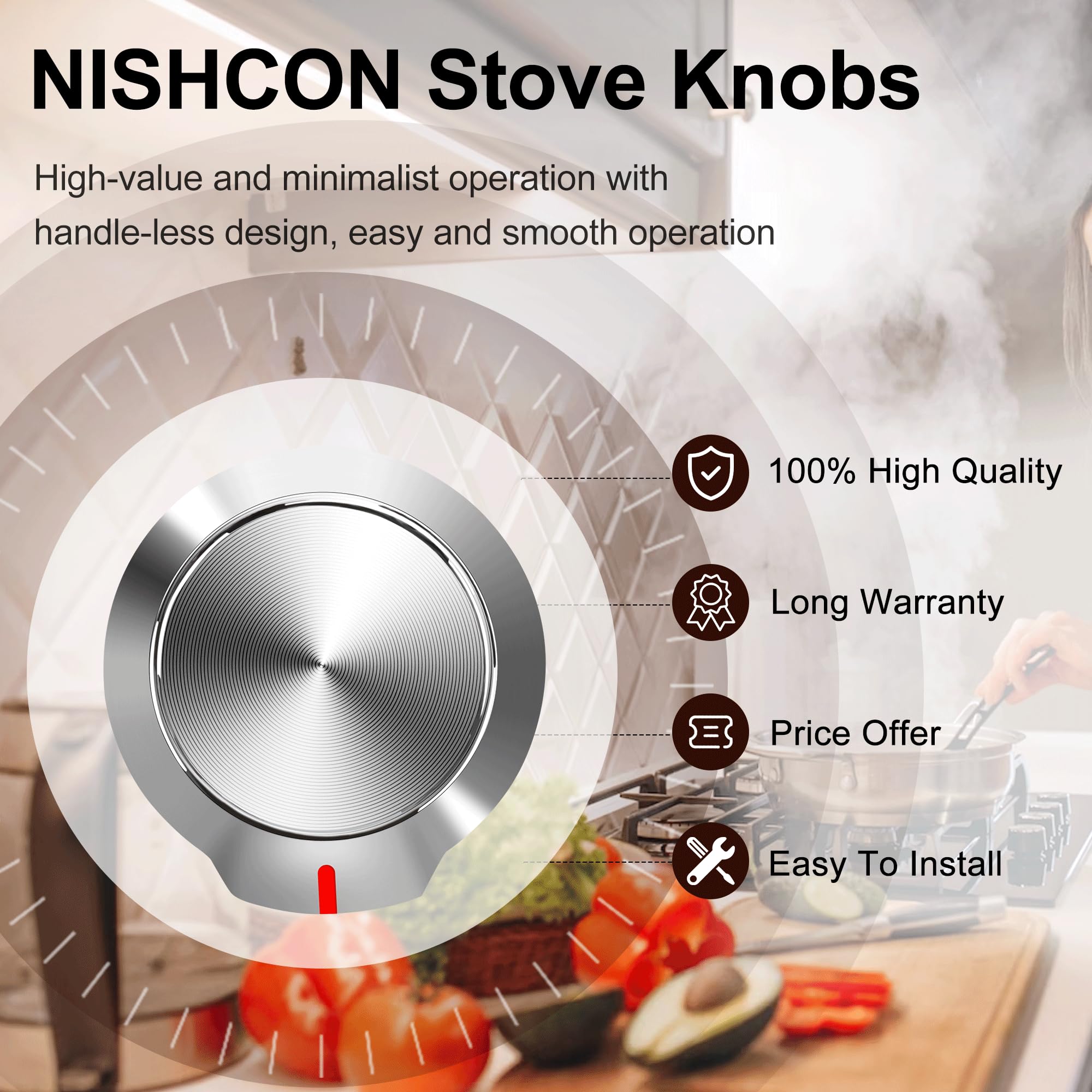 5-Pack Replacement Stove Knobs for KitchenAid & Whirlpool Ranges - Compatible with AP6285576, 4546228, W11156487, W10823529 - Perfect for Oven Control & Stove Top Use