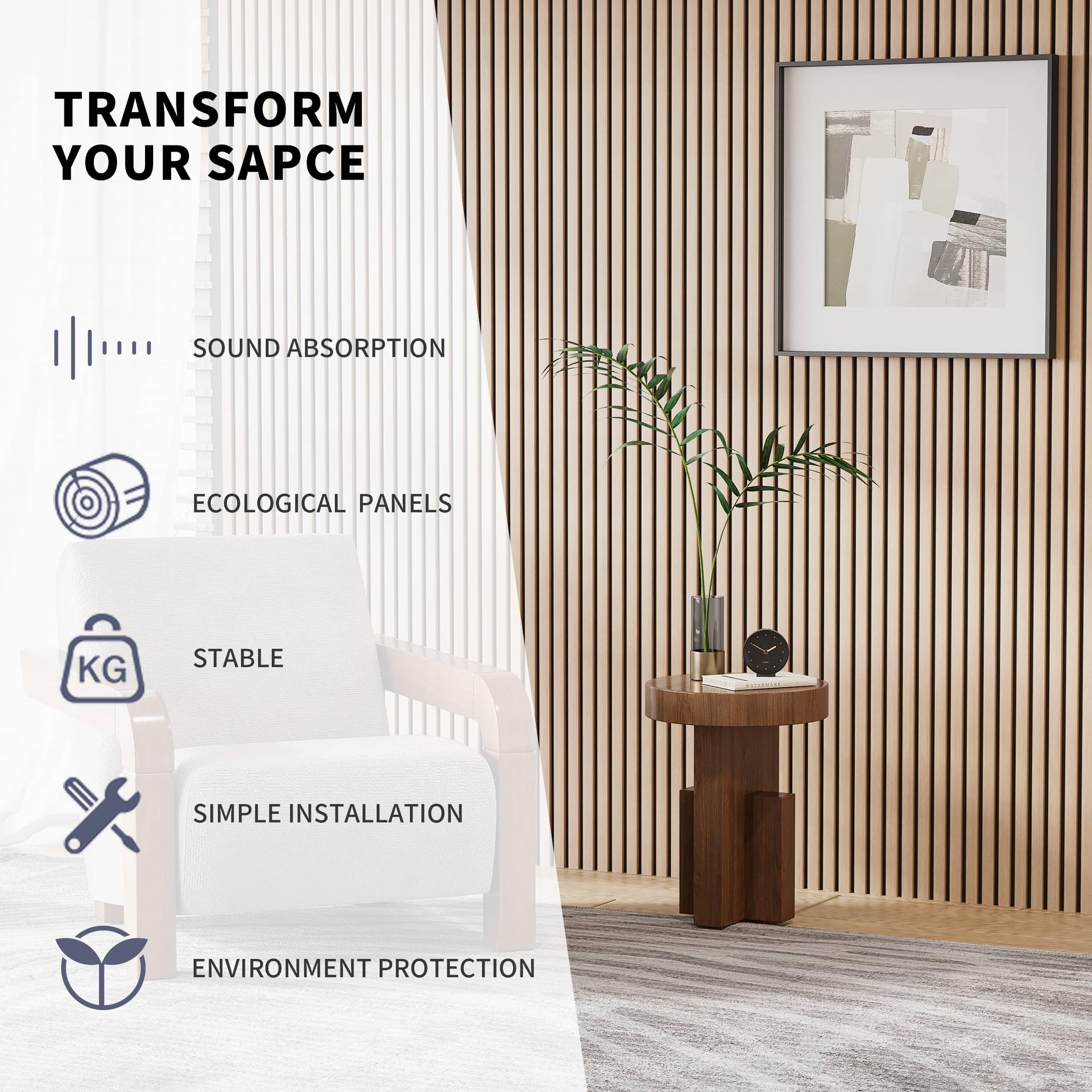 2 Pack Oak Wood Slat Wall Panels - 8 x 1 ft Acoustic Decorative Panels for Walls & Ceilings | Soundproof Interior Décor with Felt Back Board | Perfect for Home Theater, Office, and Studio Design