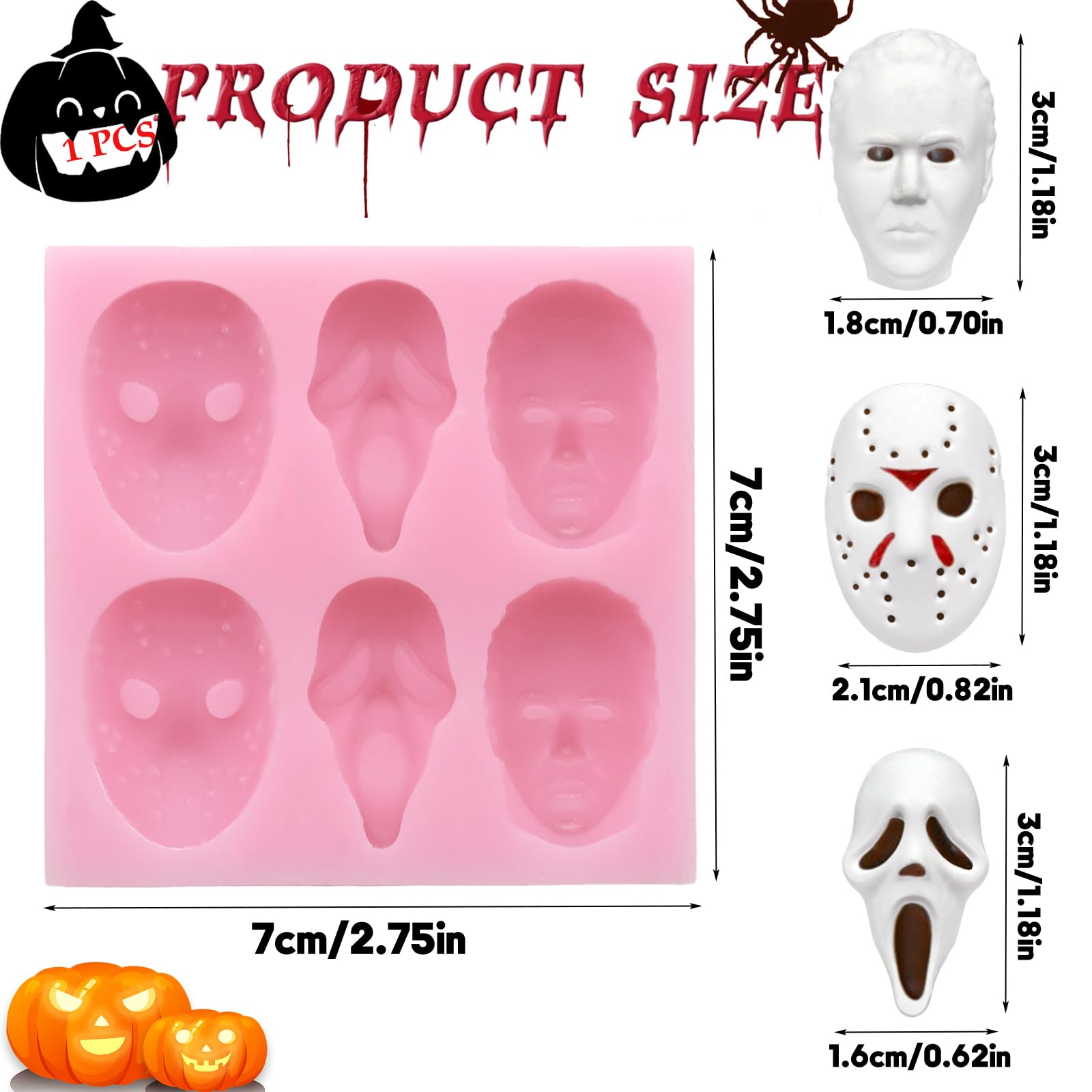 Premium 6-Cavity Halloween Silicone Chocolate Molds - Scary Movie Character Heads for DIY Chocolate, Candy, Soap, Pudding & Jelly Making - Perfect for Halloween Parties, Baking Gifts & Spooky Treats