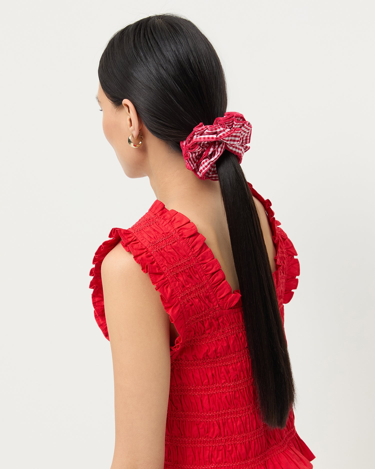 Felice Red Gingham Layered Scrunchie Hair Tie - Stylish Hair Accessories for Women & Girls - Perfect for School, Work, Parties & Everyday Use