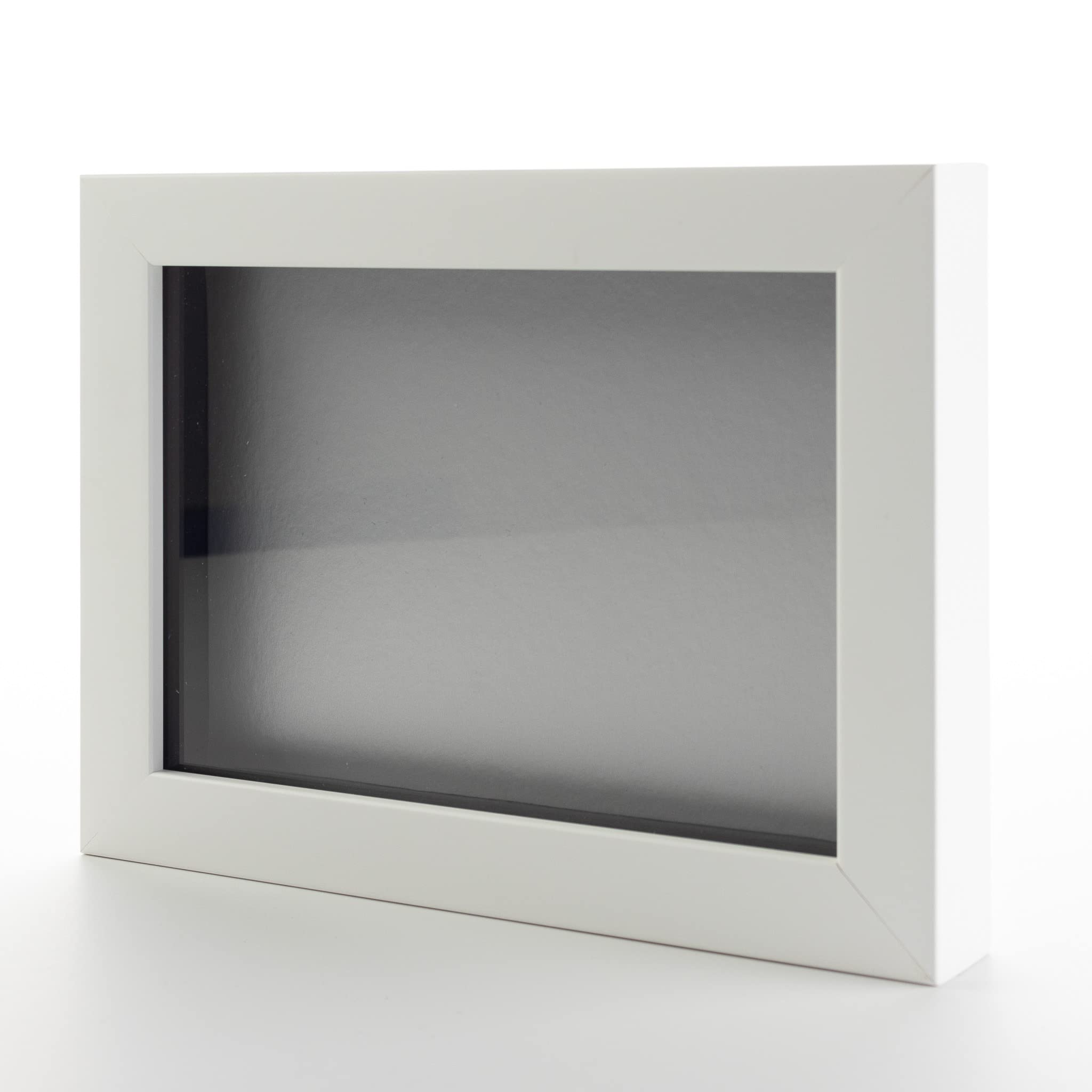 9x12 White Solid Pine Wood Shadow Box Picture Frame - Silver Acid-Free Backing, UV Protective Acrylic, 0.75