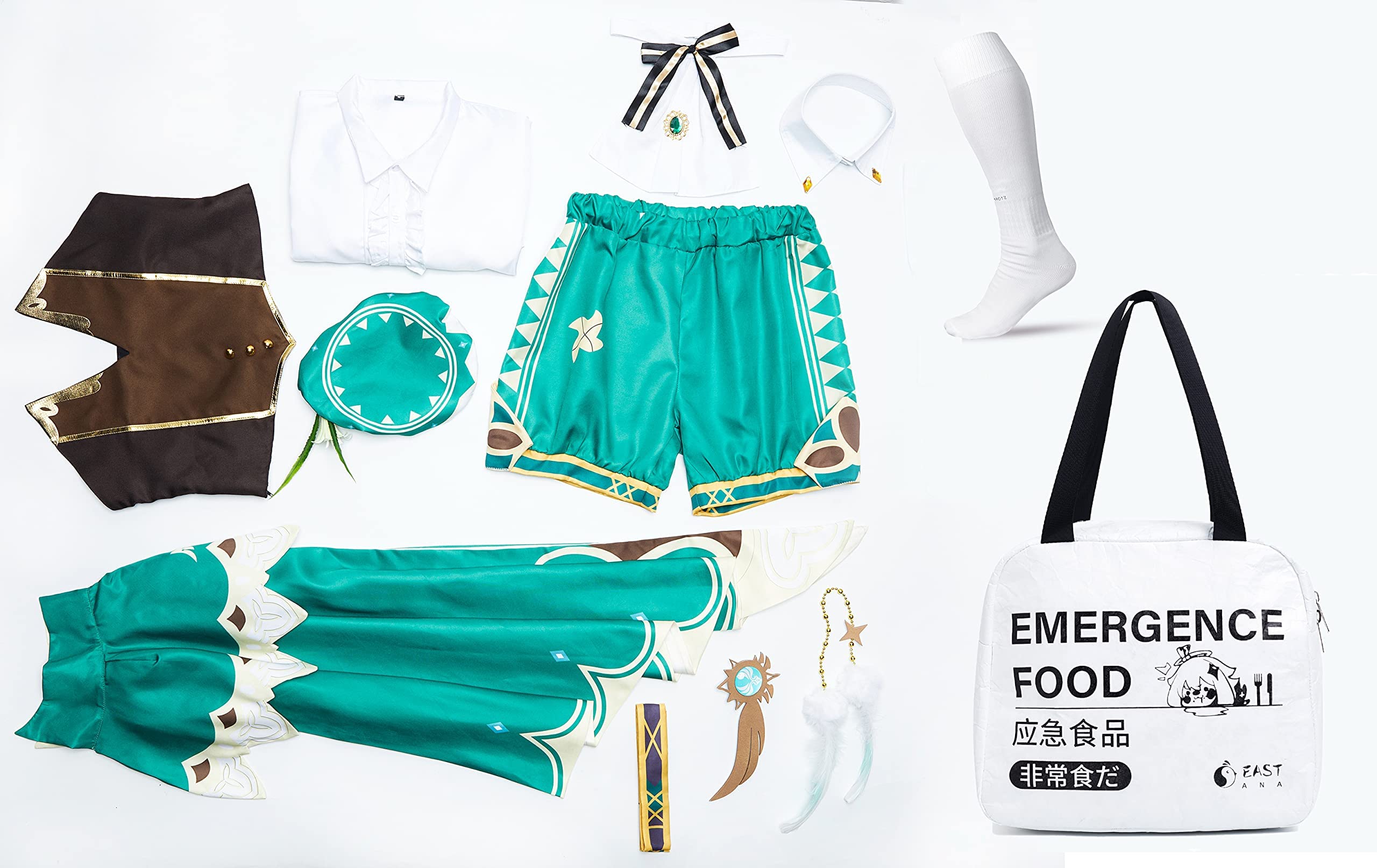 Genshin Impact Venti Cosplay Costume & Paimon Emergency Food Insulated Lunch Bag Set - Halloween Outfit, Anime Convention Cosplay, Game Character Costume for Parties & Collectibles