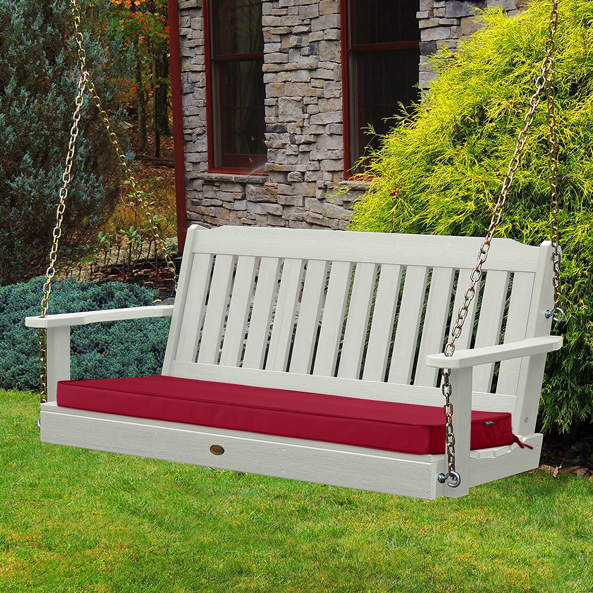 45 x 18 Inch Waterproof Outdoor Bench Cushions - Thick Patio Swing Cushion with Ties, Durable 5-Year Color Fastness (Burgundy) - Perfect for Porch, Garden & Backyard Furniture