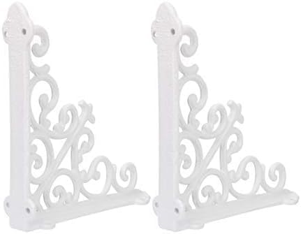 White Cast Iron Decorative Shelf Bracket - 8.85 Inch Heavy Duty Wall Mount Brackets (Set of 2) for Floating Shelves, Bookshelves & Home Decor
