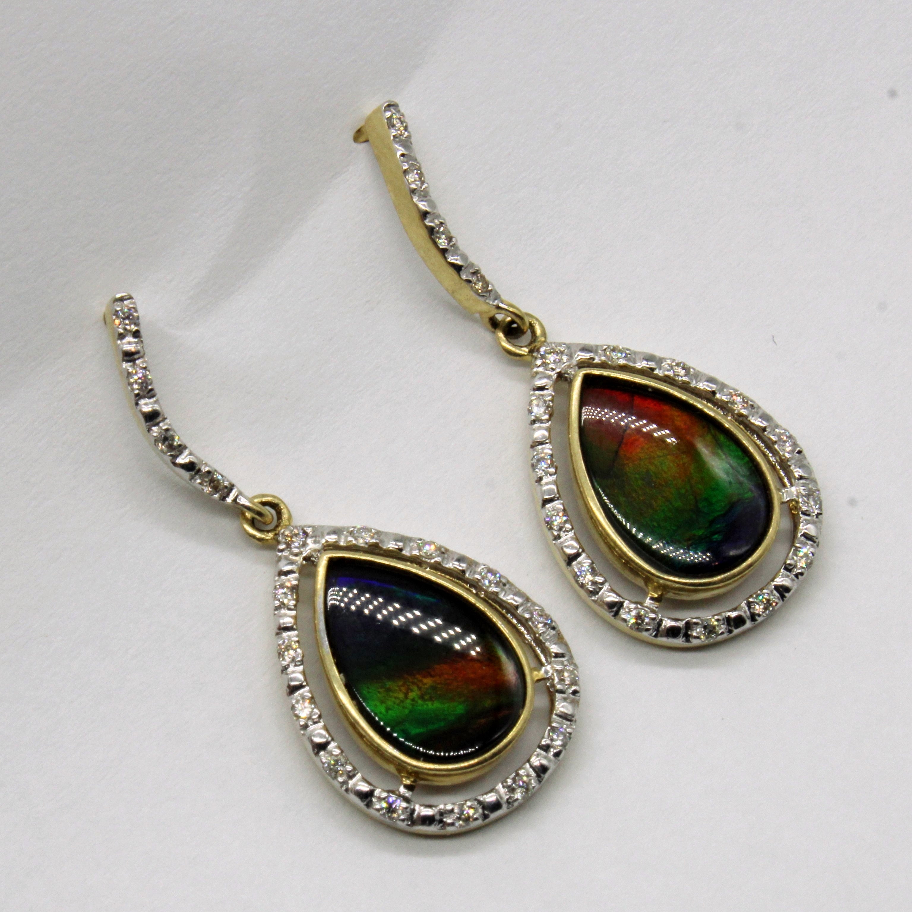 Exquisite 3.00ctw Ammolite & 0.18ctw Diamond Drop Earrings - Elegant Dangling Jewelry for Women | Perfect for Weddings, Parties & Special Occasions