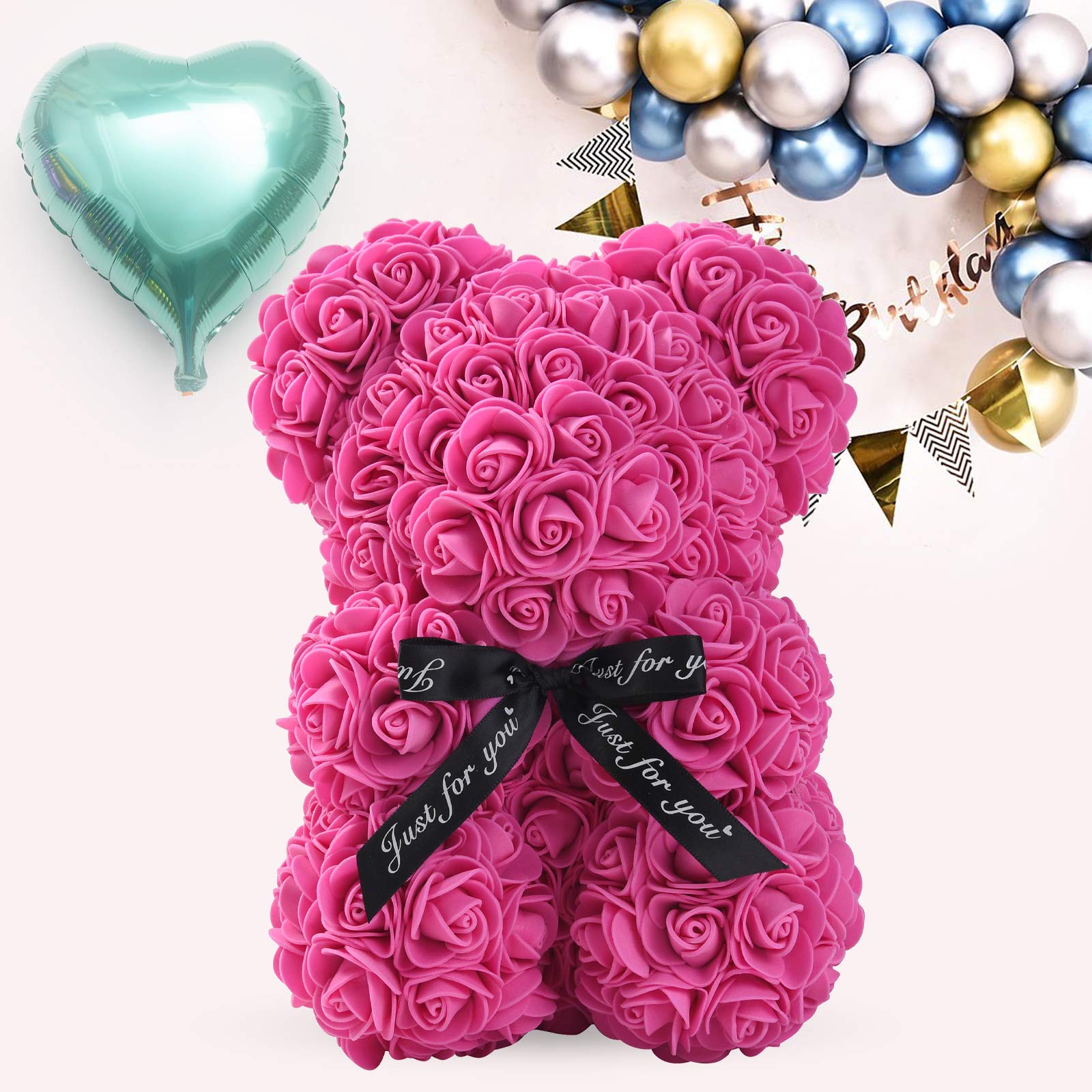 LINKLO 10-inch Rose Teddy Bear - Artificial Rose Flower Bear with Transparent Gift Box (Rose Red) | Romantic Gift for Valentine's Day, Anniversary & Wedding Decor