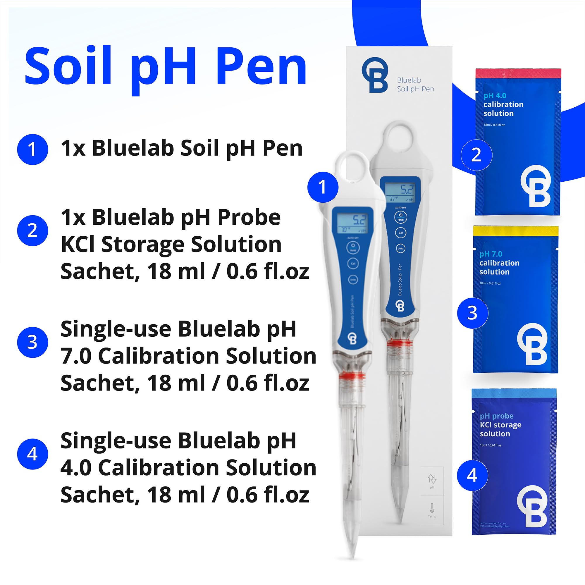 Bluelab Soil pH Pen and Probe Care Kit - Digital pH Meter with Calibration Solution, Storage Case & Cleaning Brush - Accurate Soil pH & Temperature Tester for Gardening, Hydroponics & Indoor Plants