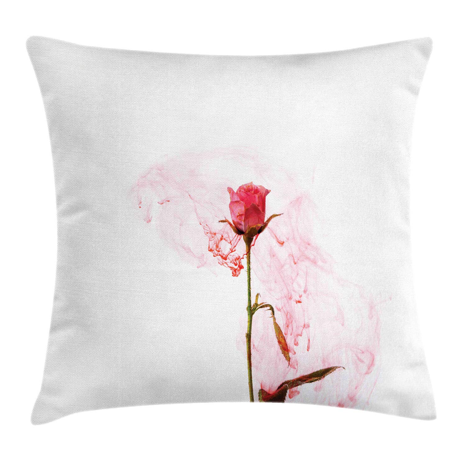Ambesonne Floral Throw Pillow Cover 18x18 Inches - Romantic Rose & Olive Green Cushion Case for Sofa, Bed, Living Room Decor - Elegant Square Accent Pillow with Smoky Art Design - Perfect for Home, Office, and Gift Giving