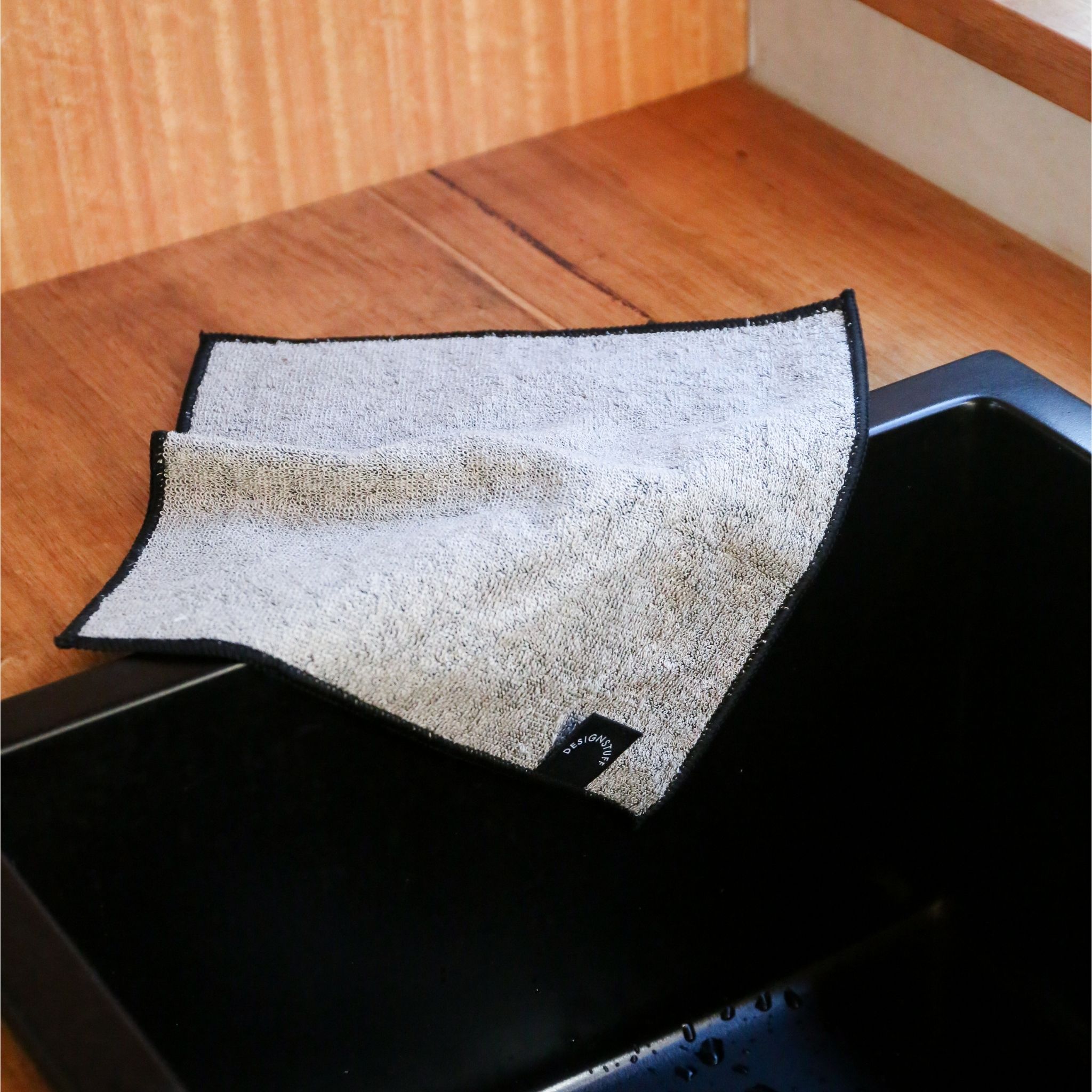 Premium Hemp Marble Scourer & Bamboo Dishcloth Set of 2 - Eco-Friendly Kitchen Cleaning Pads for Dishes, Pots & Pans - Black Natural Fiber Scrubber & Dish Towel Combo
