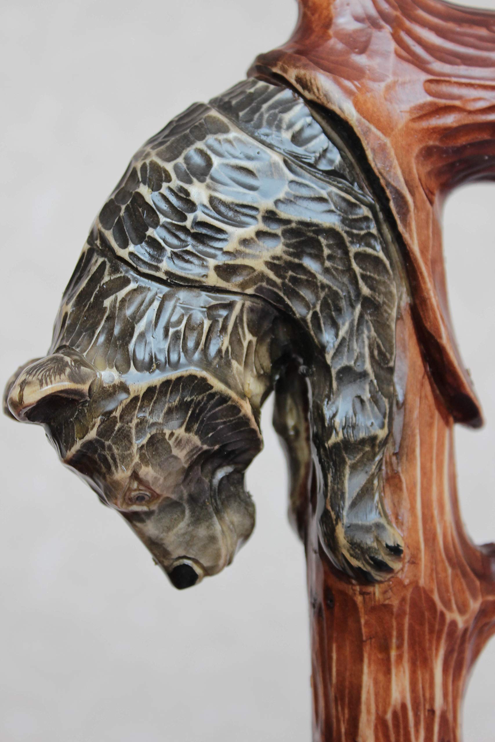 Handmade Wooden Walking Cane with Bear Carving - Premium Handcrafted Walking Stick for Hiking, Elderly Support & Outdoor Adventures