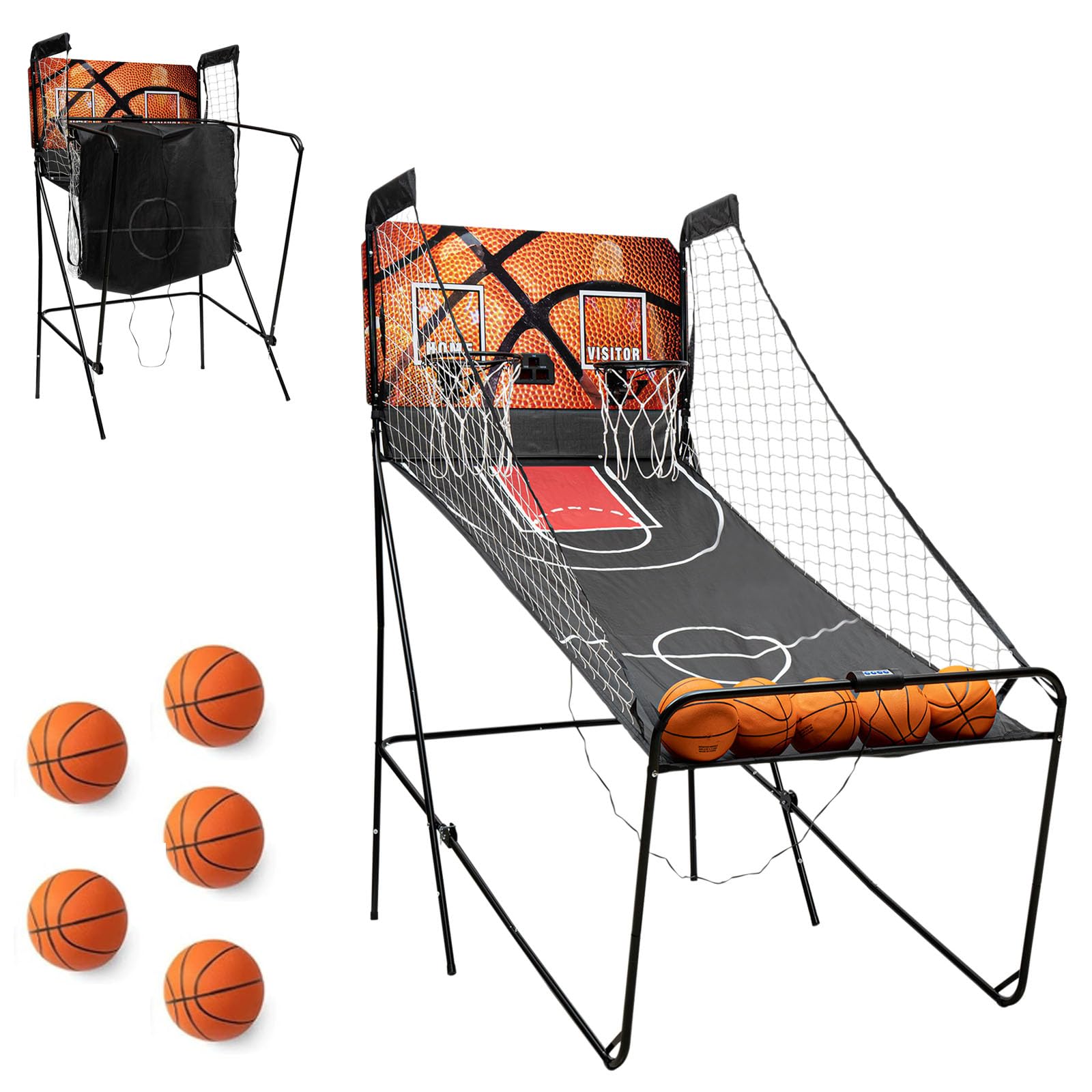 Indoor Basketball Arcade Game - Dual Shot Electronic Basketball Hoop with LED Scorer & Timer, 2-Player Basketball Shooting Game with 5 Balls for Home, Office, Shopping Malls & Game Rooms - Perfect for Family Fun, Parties & Sports Entertainment