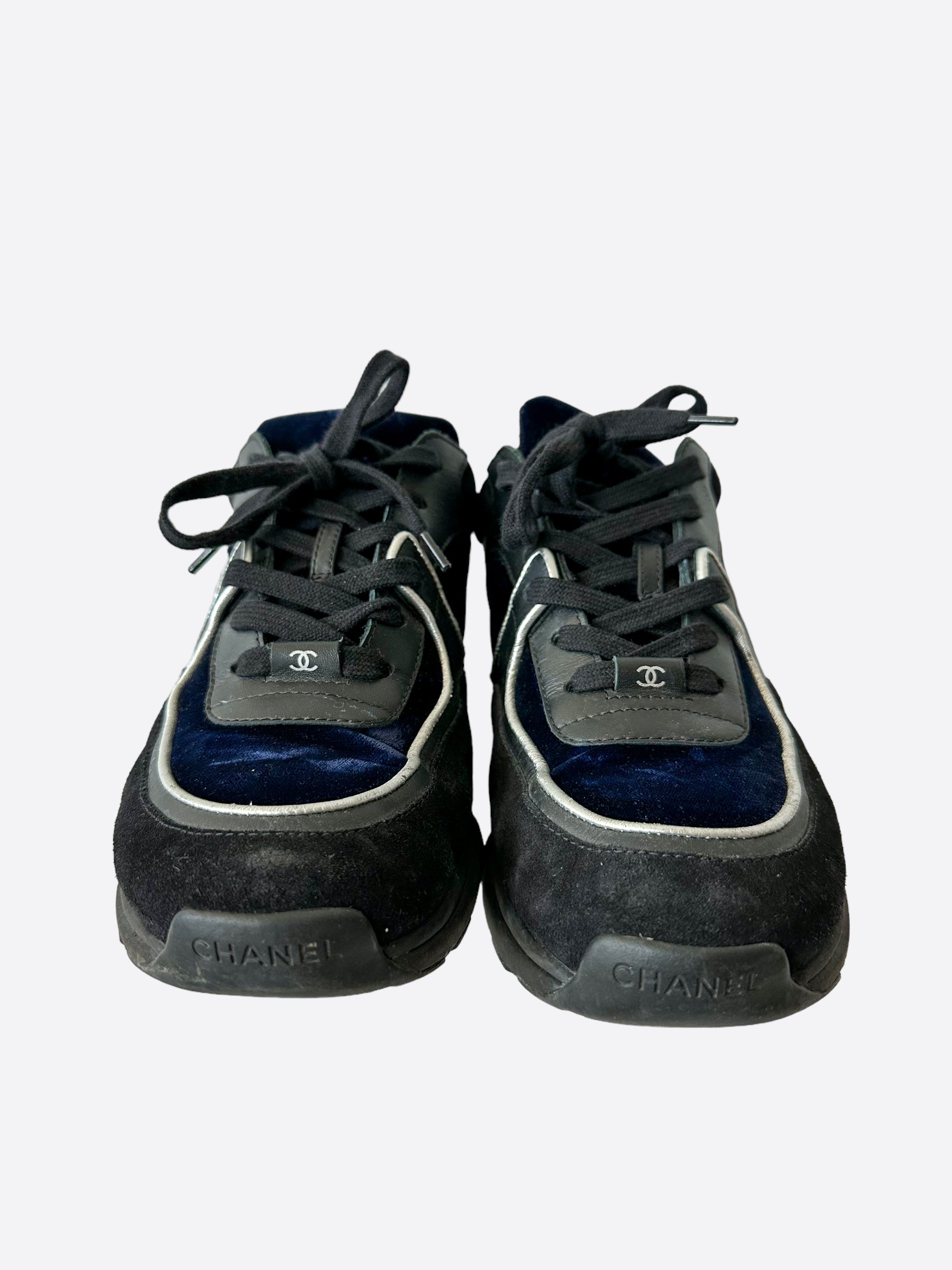 Chanel Black & Blue Velvet Sneakers - Luxury Women's Fashion Shoes for Casual Wear & Street Style
