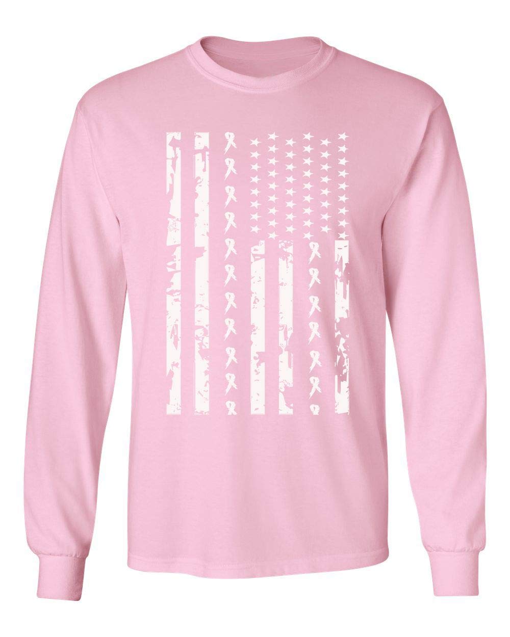 Kropsis Ribbon Flag White Breast Cancer Awareness Long Sleeve T-Shirt for Women - Light Pink, Size L - Supportive Comfort Wear for Fundraisers, Walks & Everyday Awareness