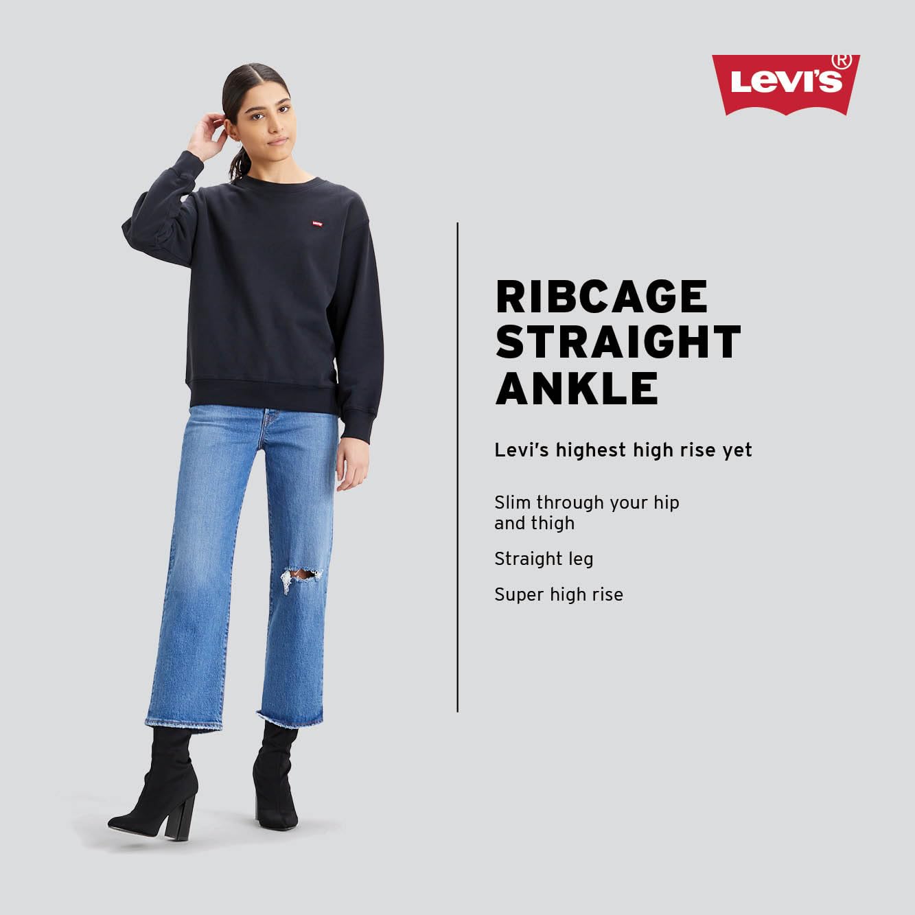Levi's Women's Ribcage Straight Ankle Jeans - High Waist Slim Fit Denim Pants for Casual Wear & Everyday Outfits