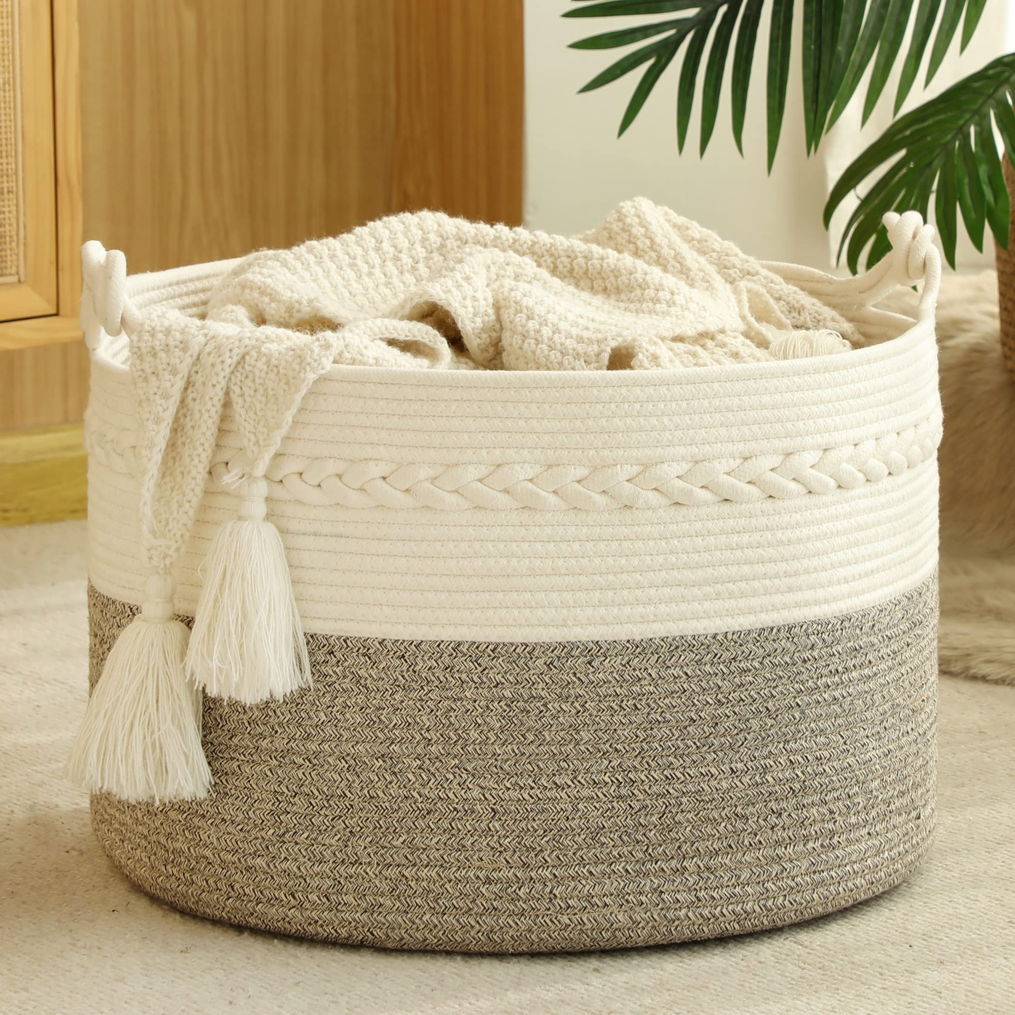 KAKAMAY Large Cotton Rope Blanket Basket (20