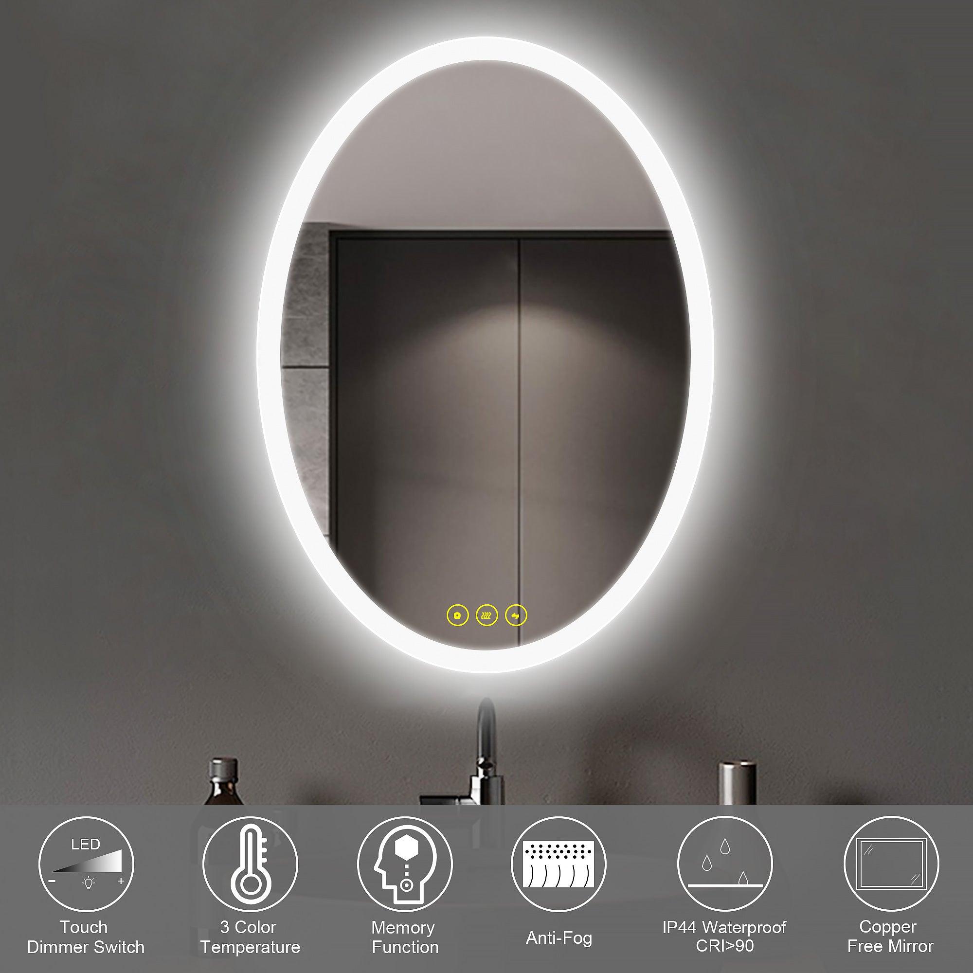 LuminaMirror Oval Frameless LED Anti-Fog Dimmable Bathroom Vanity Mirror with Touch Control - Perfect for Makeup, Shaving & Home Decor