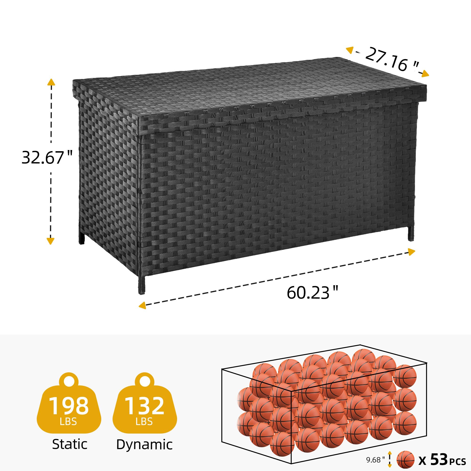 DWVO 170 Gallon Outdoor Storage Box - Weatherproof Wicker Deck Box with Lockable Lid - Large Patio Furniture Storage Container for Cushions, Pool Toys & Garden Tools - Perfect for Backyard, Deck & Poolside Organization (Black)