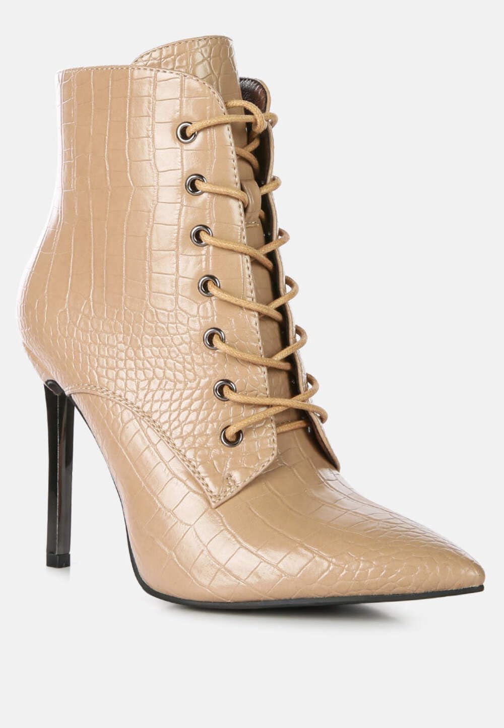 London Rag Women's Croco Lace-Up Stiletto Heels for Evening Parties