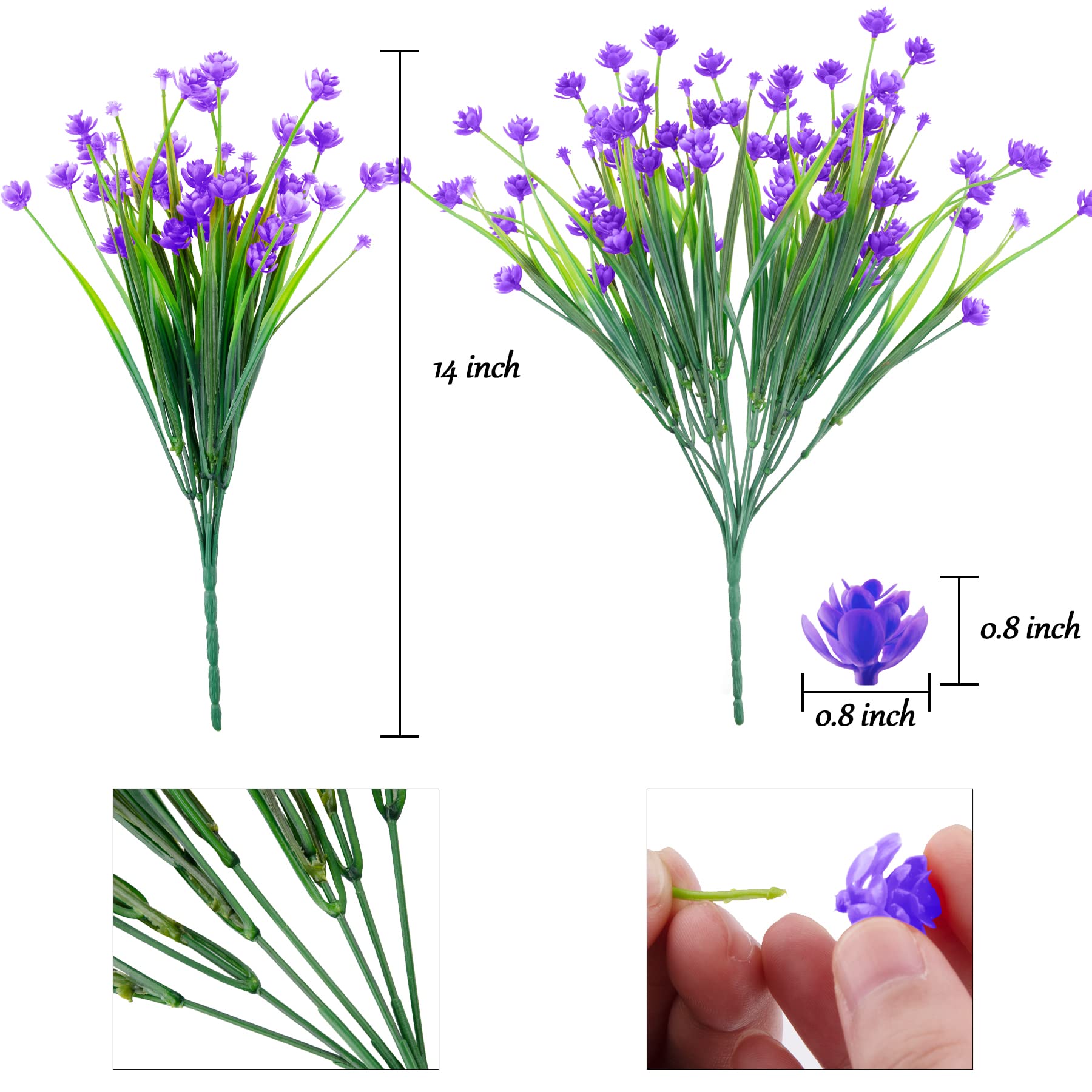 AUSTOR 10 Bundles UV Resistant Artificial Flowers Outdoor Fake Faux Plastic Flowers Shrubs Plants for Garden Home Window Box Decor - Perfect for Patio, Porch, Lawn & Wedding Decoration (Violet)