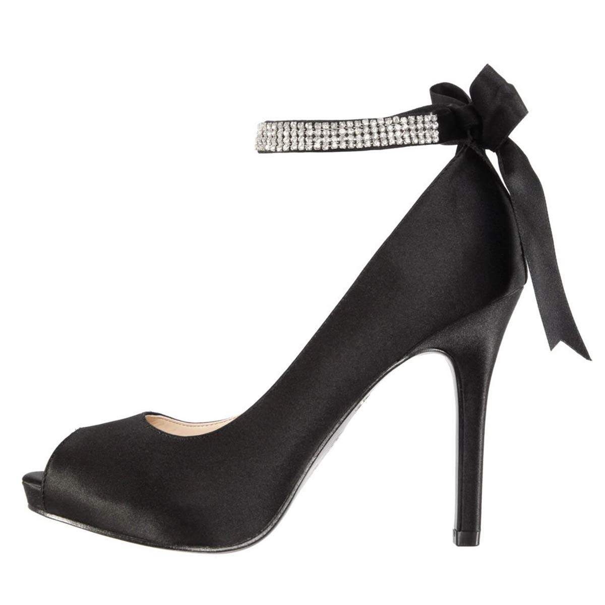 FSJ Women's Rhinestone Bow Peep Toe Ankle Strap High Heel Sandals - Elegant Stiletto Wedding Pumps for Brides, Prom, Evening Dresses & Special Occasions