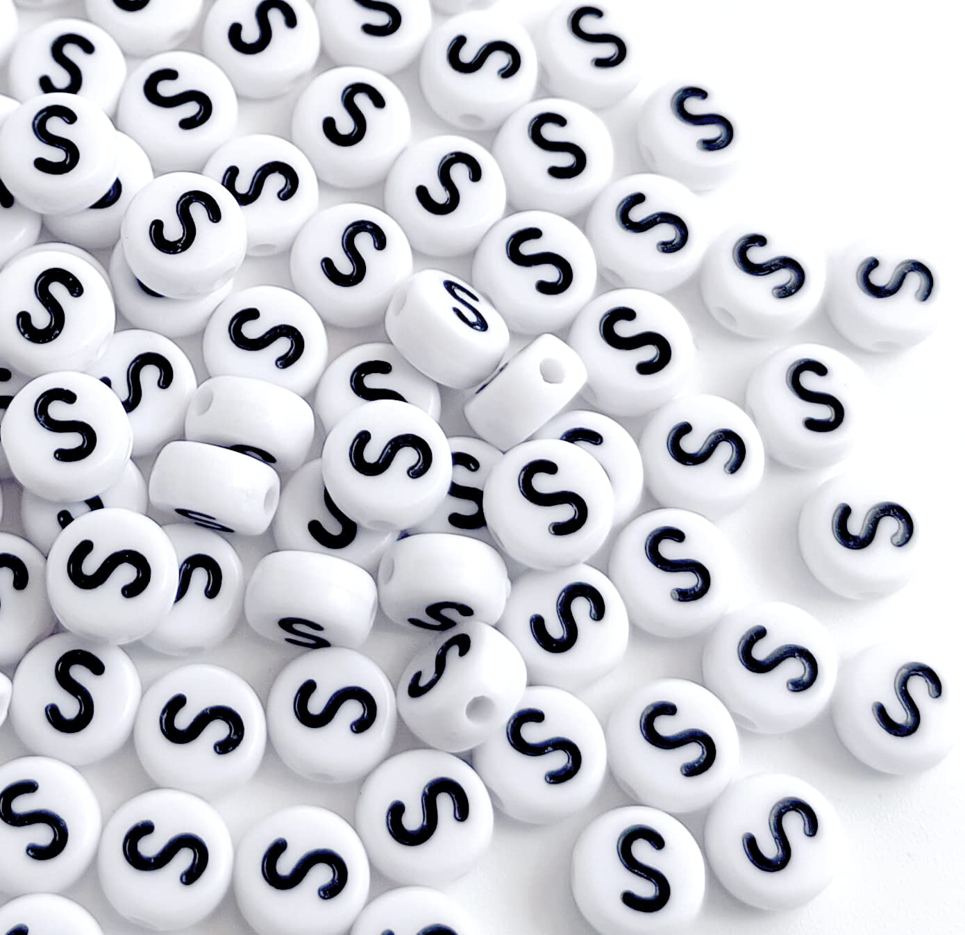 100PCS White Round Acrylic Alphabet Beads Letter S Beads 4X7mm - DIY Jewelry Making Supplies for Bracelets, Necklaces, Keychains - Perfect for Personalized Gifts, Party Favors & Craft Projects