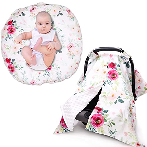 Peekaboo Opening Minky Baby Car Seat Canopy & Lounger Cover - Soft Newborn Infant Car Seat Cover & Nursing Cover - Perfect for Strollers, Shopping, Travel & Outdoor Activities