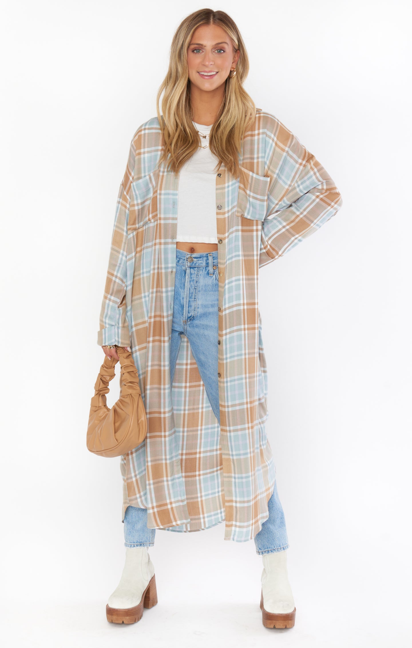 Leo Button Down Tunic Top - Stylish Georgetown Plaid Flannel Shirt for Women | Casual Office Wear & Fall Layering Outfit